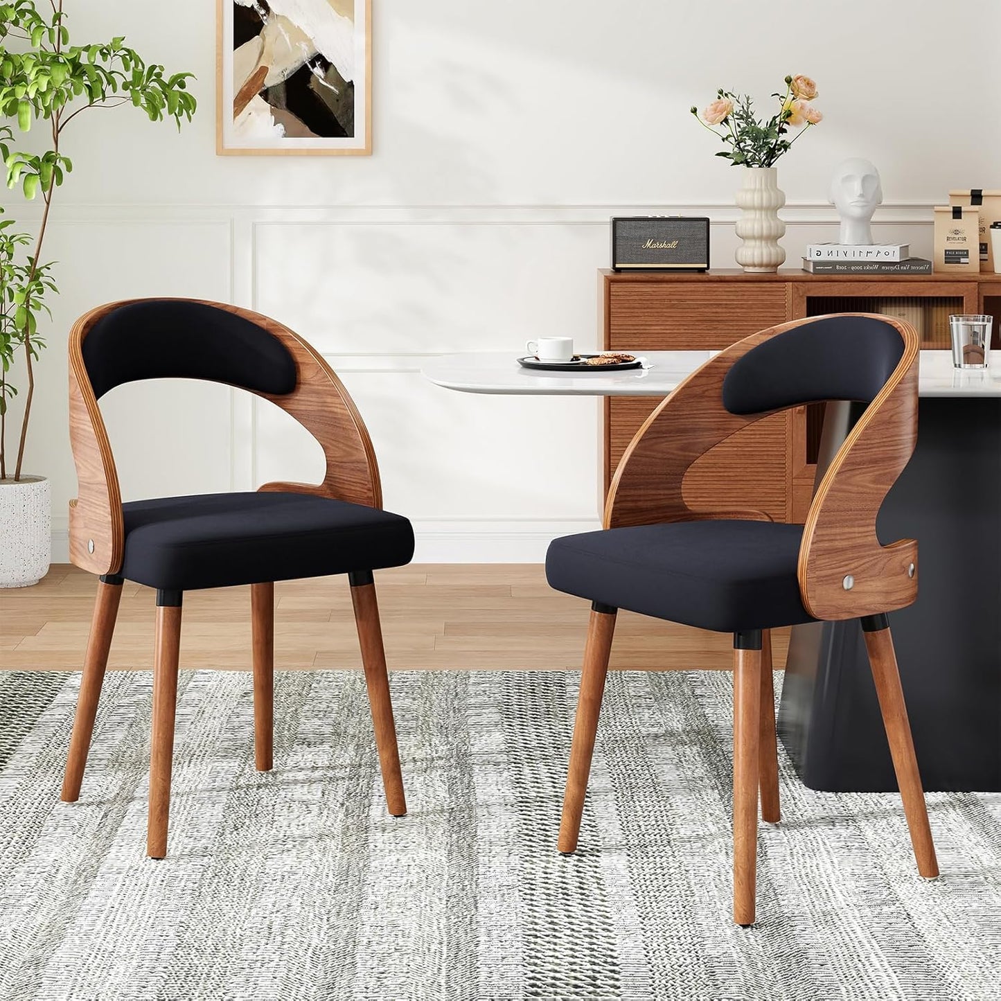 Farini Set of 2 or 4 Wood Dining Chairs with Curved Backrest for Kitchen Dining Room