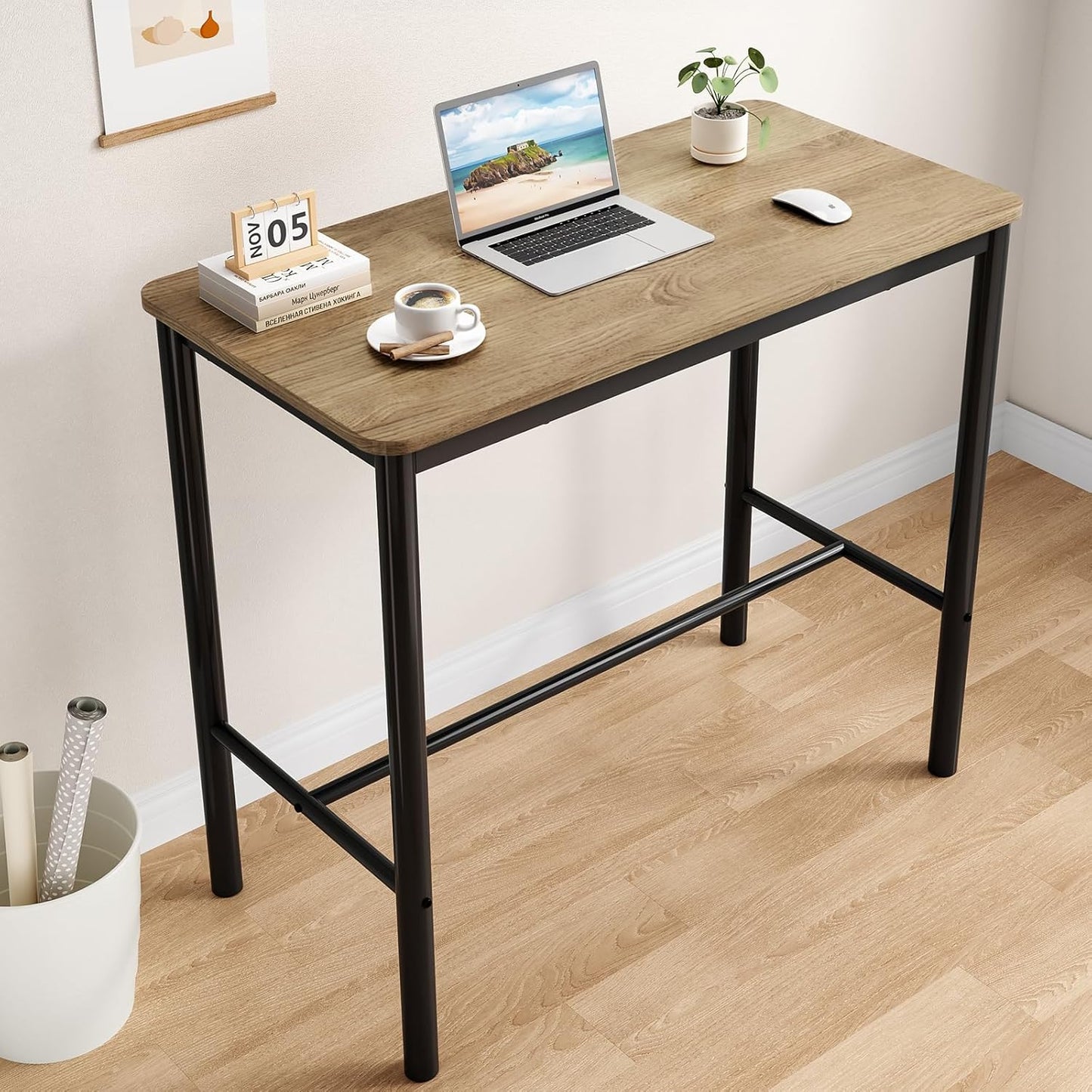 Farini 47 inch Counter Height Bar Table, Rectangular Dining Counter Tables with Metal Legs