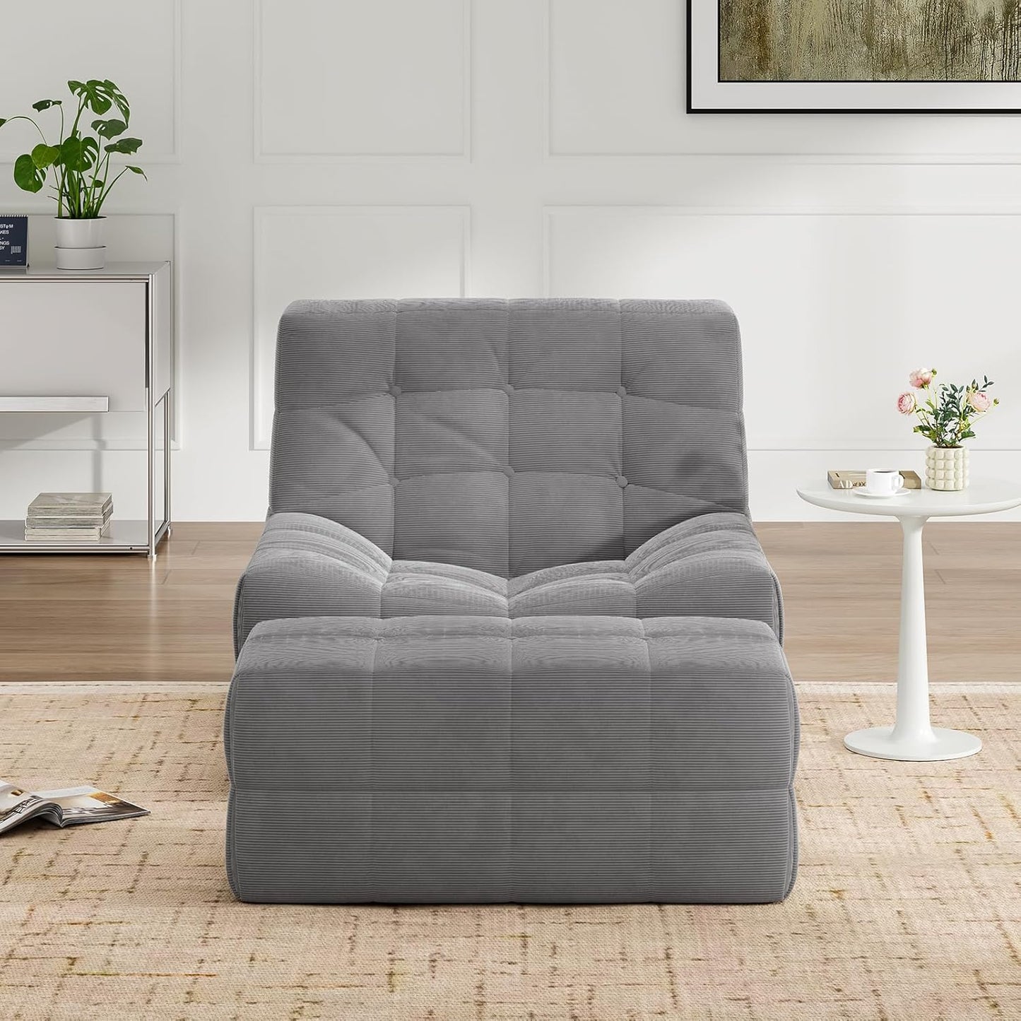 Farini Bean Bag Chair for Adults with Ottoman, Oversized Beanbag Chairs with High-Density Memory Foam, Comfy Lazy Sofa with Head, Neck, Back, Lumbar, Hip Support for Living Room, Bedroom