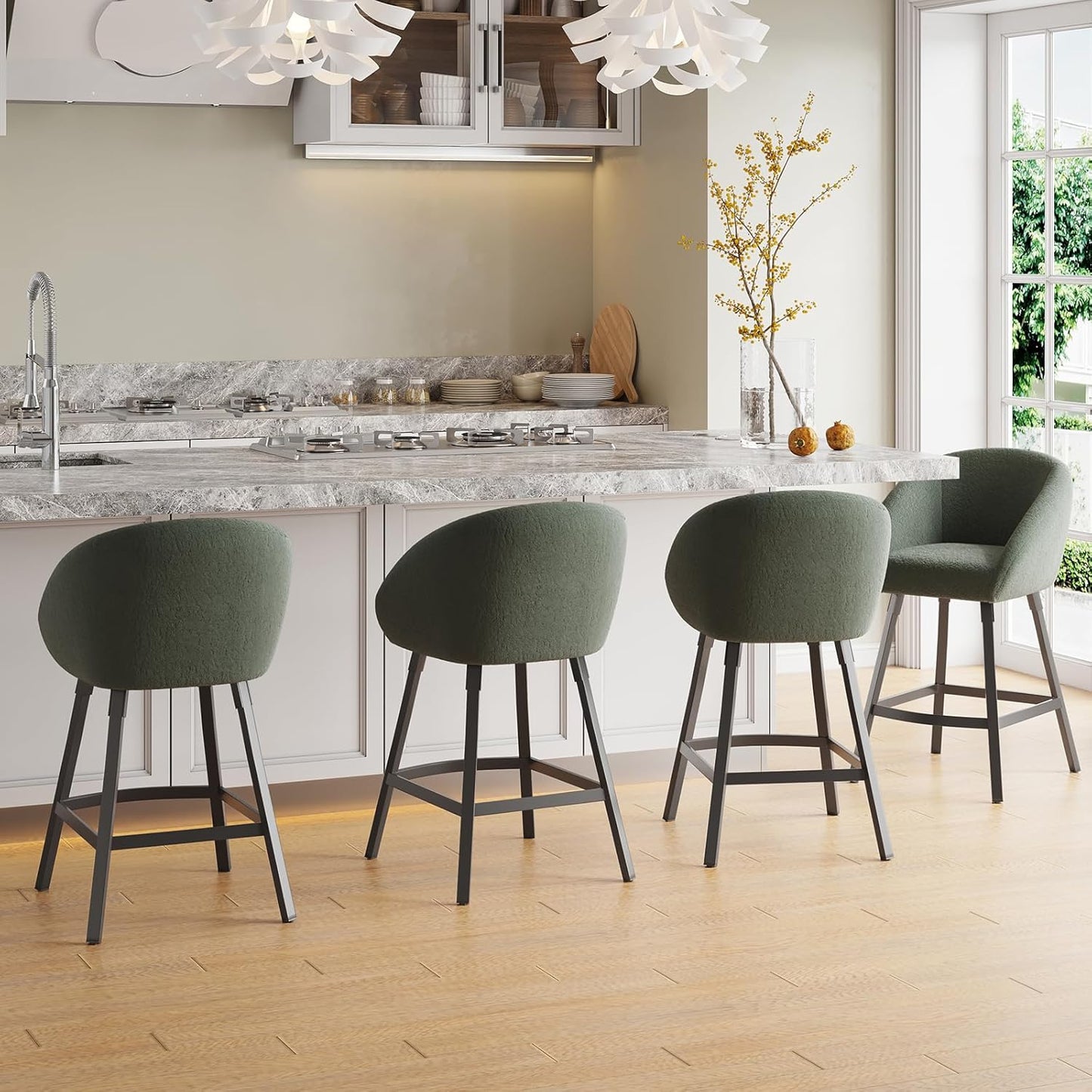 Farini Bar Stools Set of 2 or 4,Upholstered Bar Stool with Back, 27 inch Height Counter Height Barstools for Home Kitchen Island
