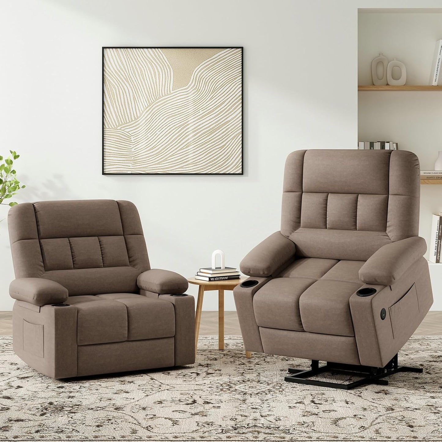 Farini Oversized Power Lift Recliner Chair with Massage and Heat for Elderly Big and Tall, Large Fabric Recliner Wide Electric Recliner Chair with USB Ports, Cup Holders, Side Pockets