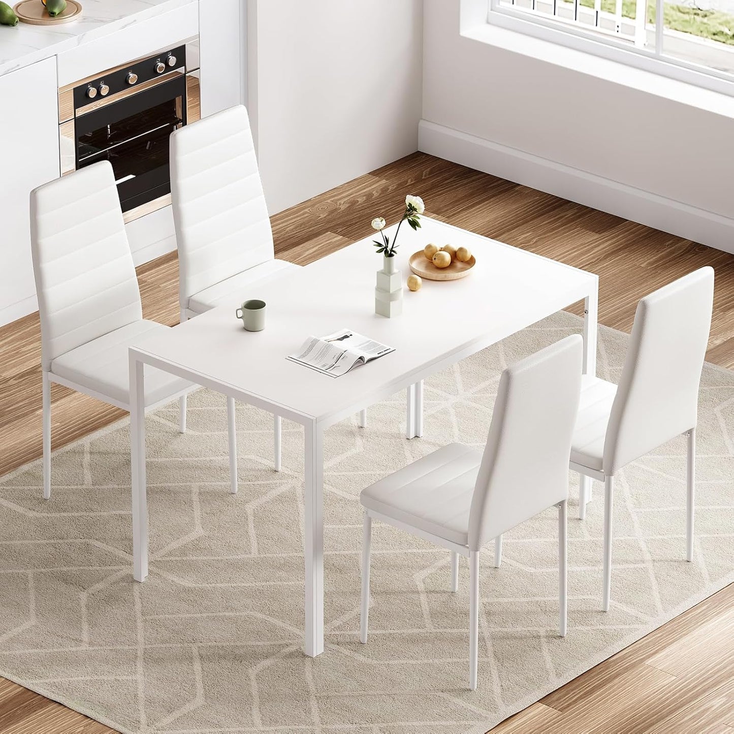 Farini 5-Piece Dining Table Set for Dining Room,4 Upholstered PU Chairs and 1 Table