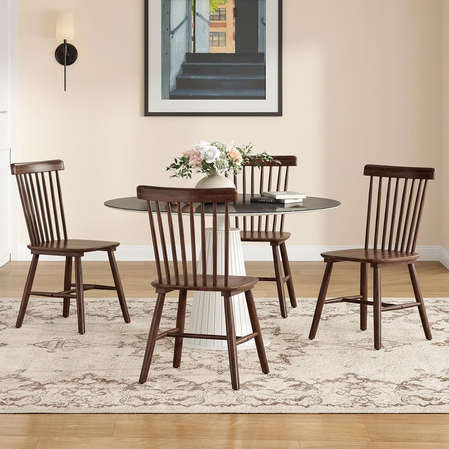 Farini Windsor Dining Chairs, Kitchen & Dining Room Chairs for Dining Room with Spindle Back, Mid Century Modern Dining Table Chairs with Comfortable Seat, Wood Dining Chair