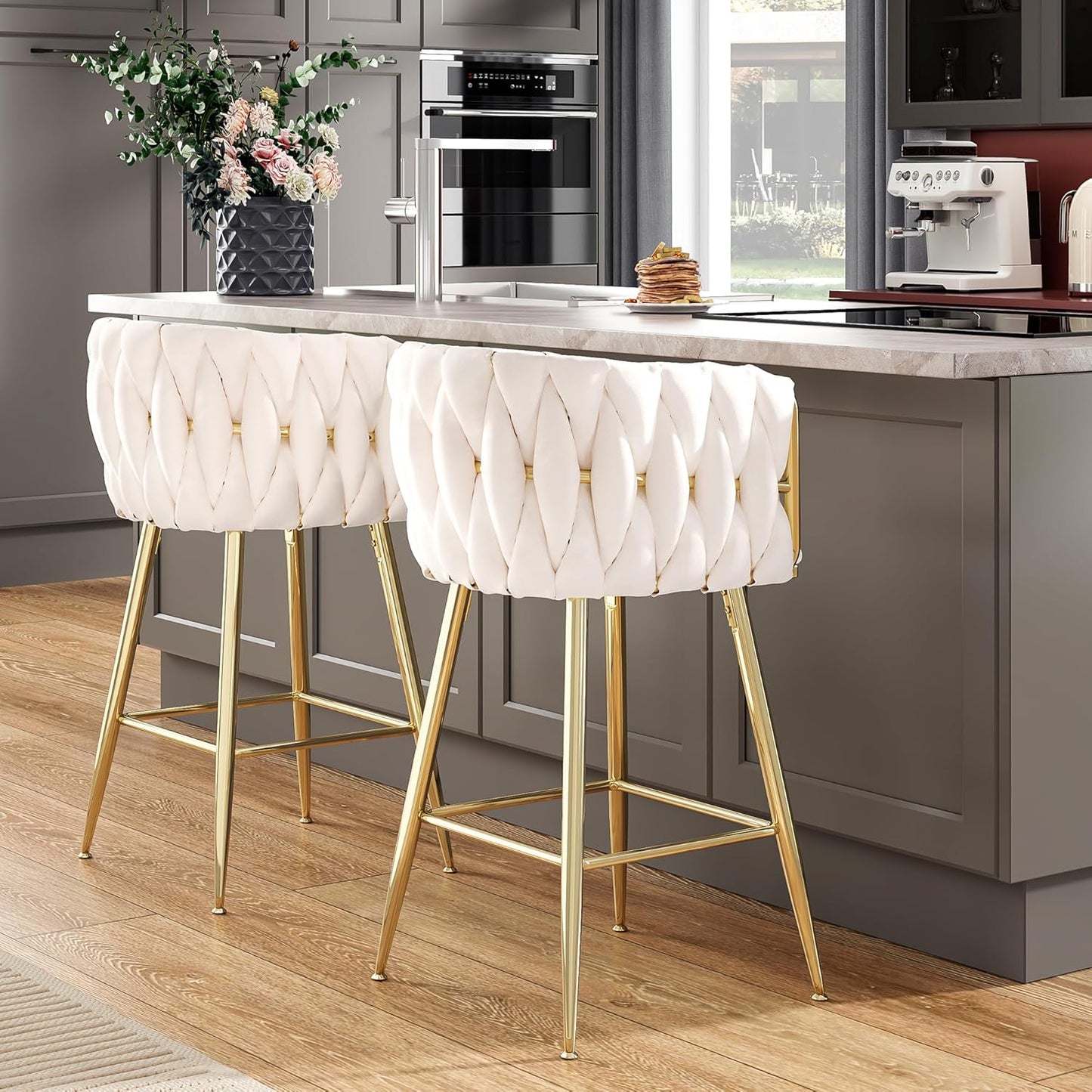 Farini Counter Height Bar Stools Set of 2 or 4, 26 Inch Modern Mid-Century Kitchen Island Stools with Backs & Metal Legs