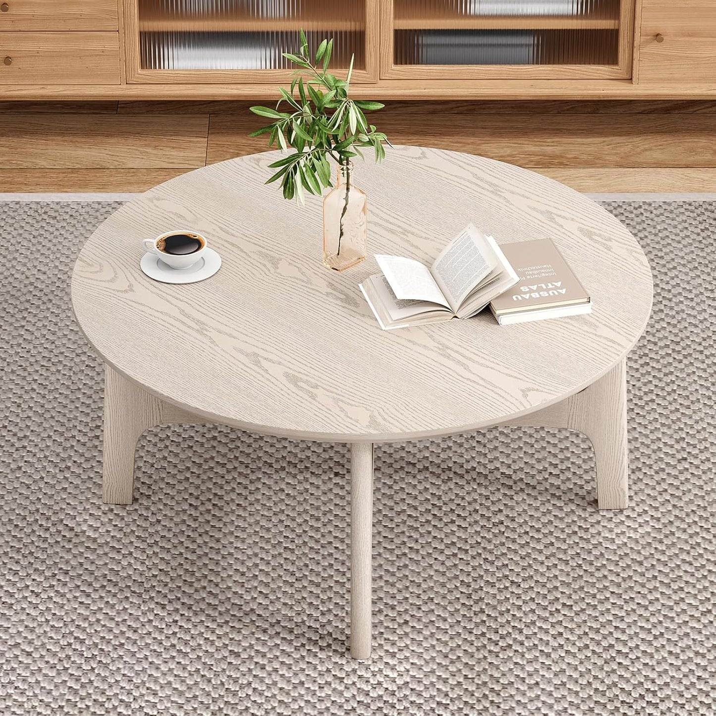 Farini Round Coffee Table,39" Wood Side Coffee Table for Living Room, White
