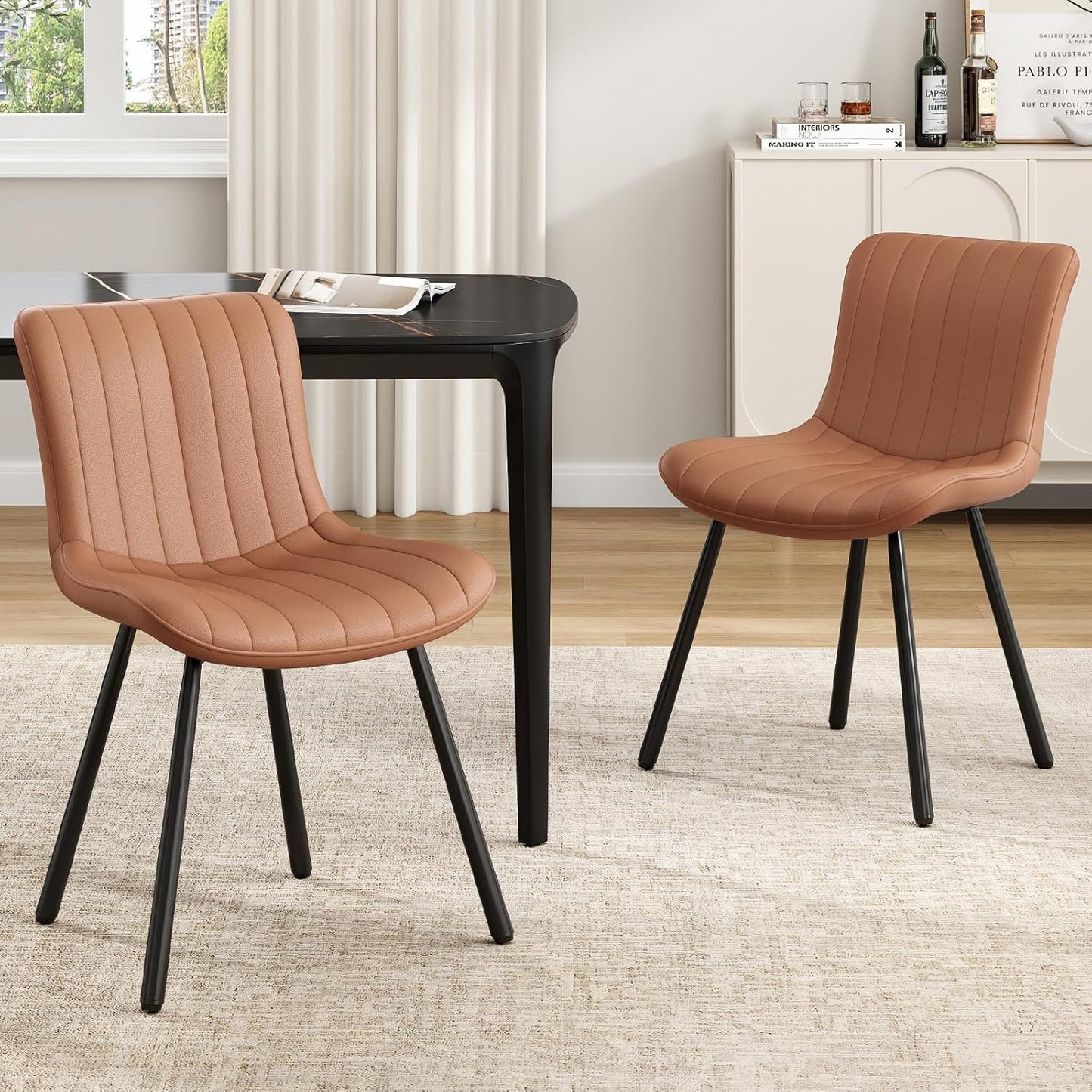 Farini Dining Chairs Set of 2, Faux Leather Kitchen & Dining Room Chairs for Dining Room, Mid Century Modern Dining Table Chairs with Metal Legs