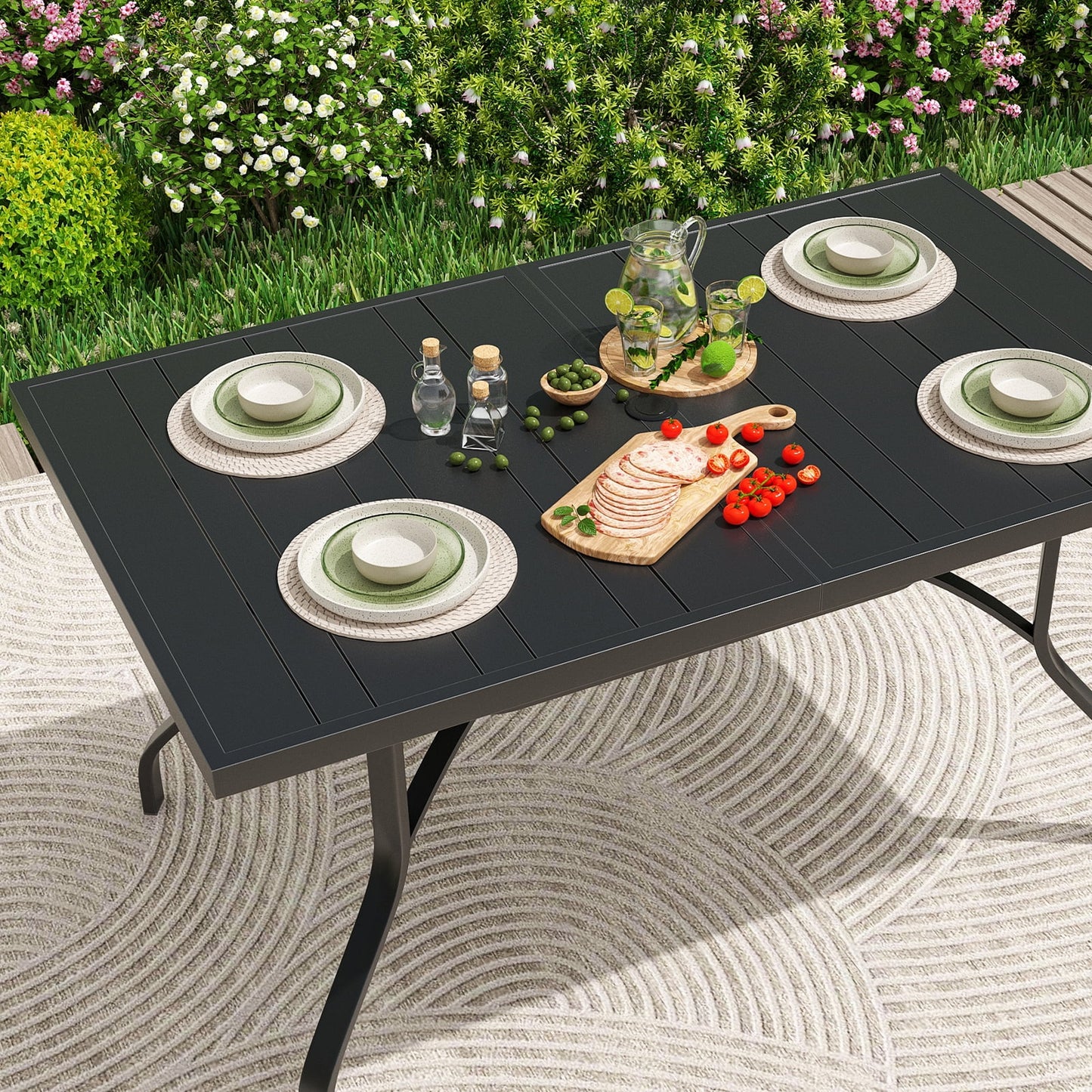 Farini Patio Dining Table, Square Outdoor Dining Table with 1.57" Umbrella Hole for Patio Graden Backyard and Poolside