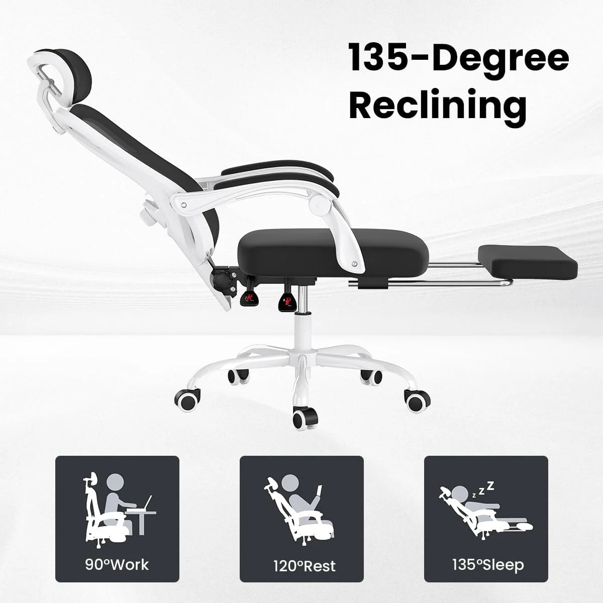 Farini Ergonomic Office Chair with Footrest, Mesh Office Desk Chair with Headrest, High Back Computer Chair with Adjustable Lumbar Support for Home Office Study Room Bedroom