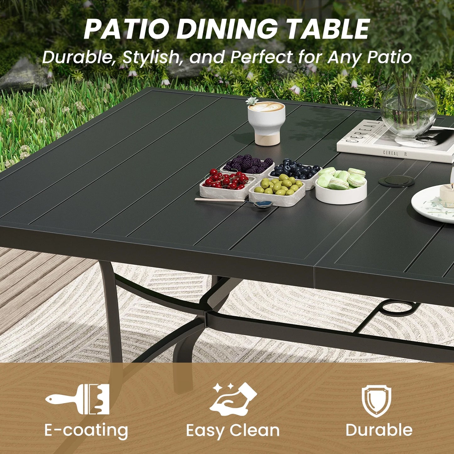 Farini Patio Dining Table, Square Outdoor Dining Table with 1.57" Umbrella Hole for Patio Graden Backyard and Poolside