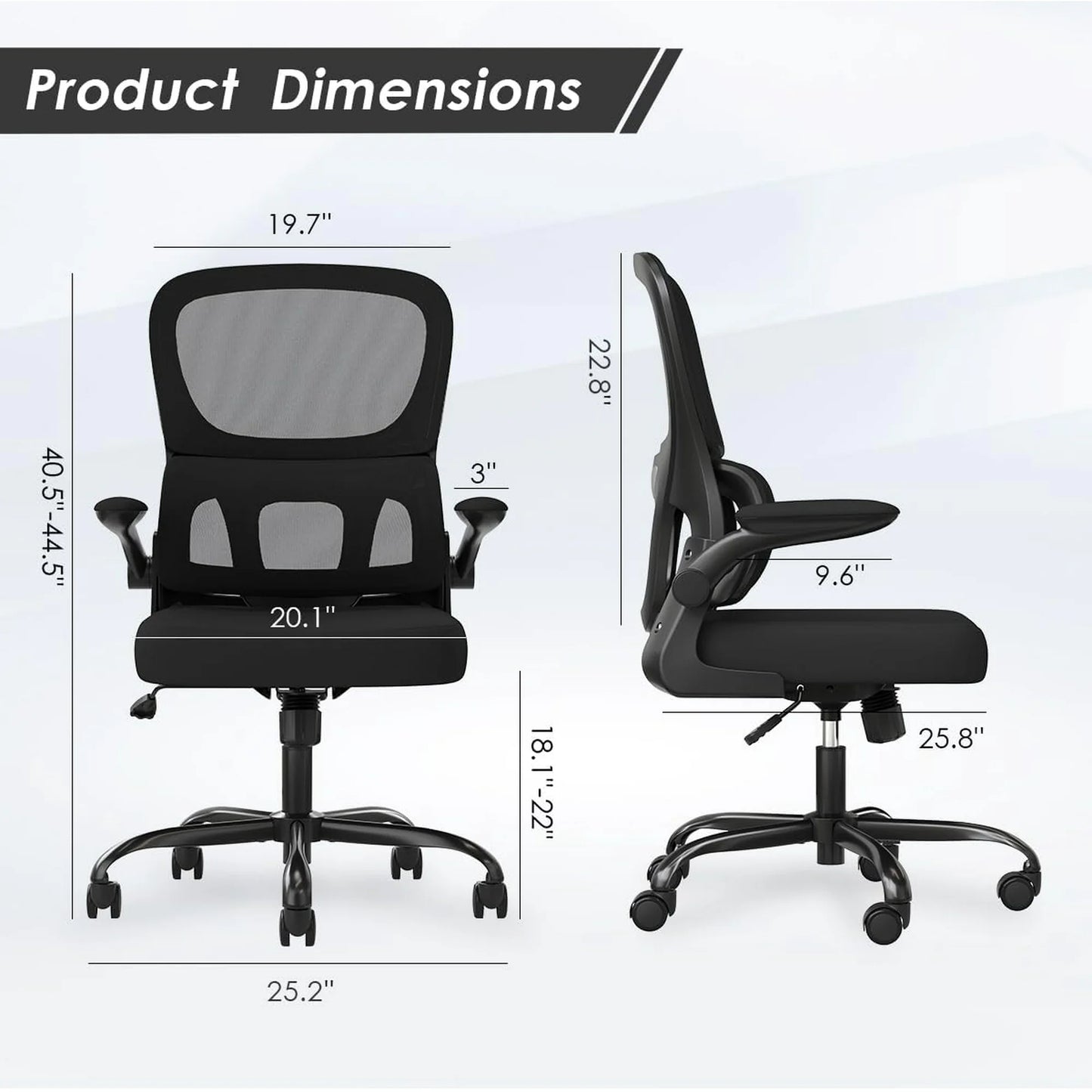 Farini Ergonomic Office Chair, Mesh Desk Chair with Lumbar Support, Comfy Computer Desk Chair with Flip Armrest Rolling Wheels for Home Study Room Office