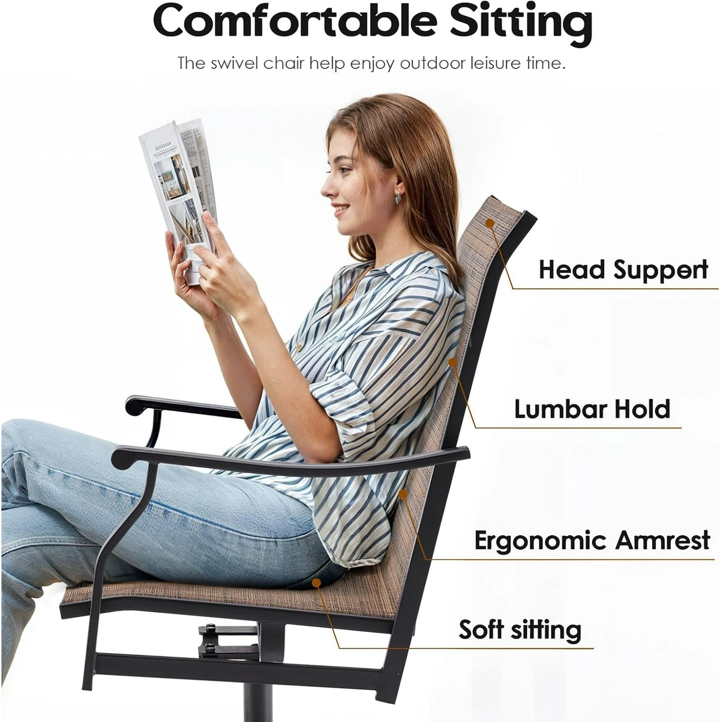 Farini Outdoor Dining Chairs Set, 360°Swivel Patio Dining Chair with Textilene Fabric, Outdoor Metal Armchair All Weather Resistant, Ergonomic Comfort, Perfect for Patio, Backyard, Balcony