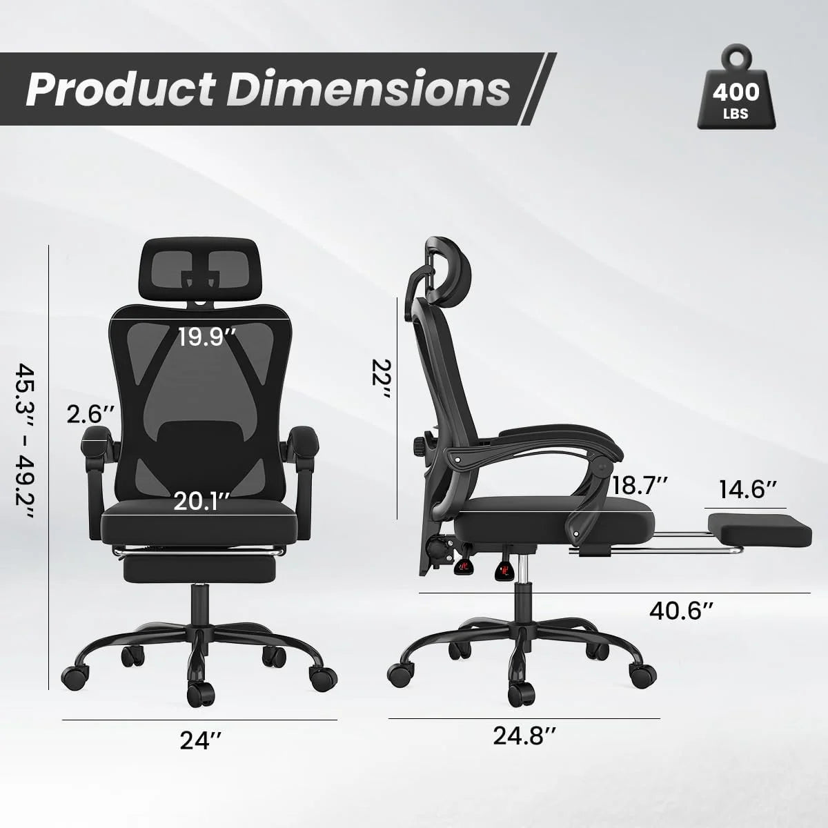 Farini Ergonomic Office Chair with Footrest, Mesh Office Desk Chair with Headrest, High Back Computer Chair with Adjustable Lumbar Support for Home Office Study Room Bedroom