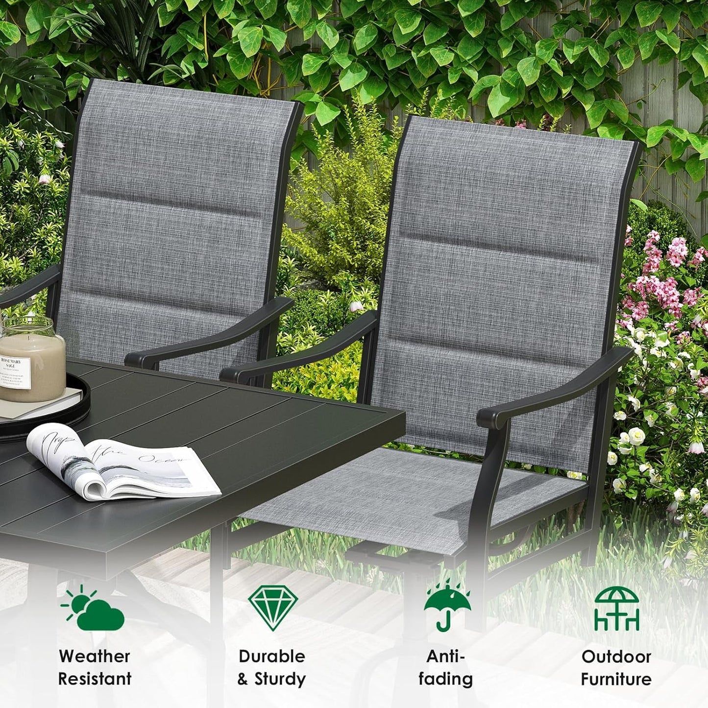 Farini Outdoor Dining Chairs Set, 360°Swivel Patio Dining Chair with Textilene Fabric, Outdoor Metal Armchair All Weather Resistant, Ergonomic Comfort, Perfect for Patio, Backyard, Balcony