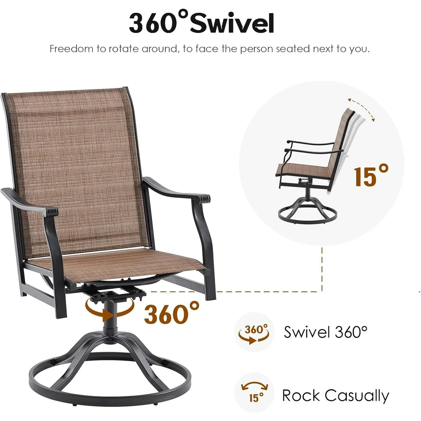 Farini Outdoor Dining Chairs Set, 360°Swivel Patio Dining Chair with Textilene Fabric, Outdoor Metal Armchair All Weather Resistant, Ergonomic Comfort, Perfect for Patio, Backyard, Balcony