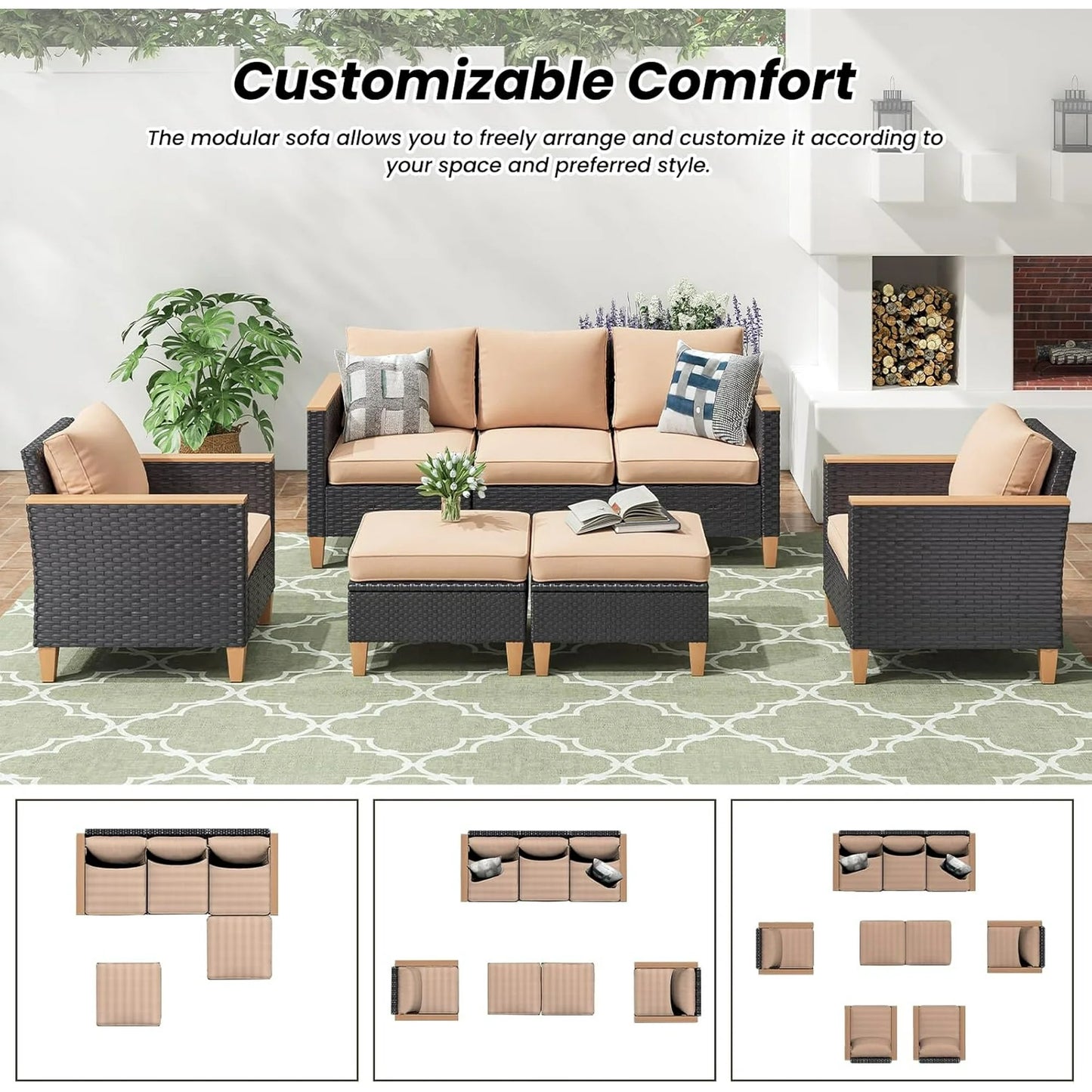 Farini Patio Furniture Set, Outdoor Sectional Furniture Set with Cushions, Wicker Patio Conversation Set Outdoor Sectional Sofa, All-Weather PE Rattan Sofa for Garden, Backyard and Poolside