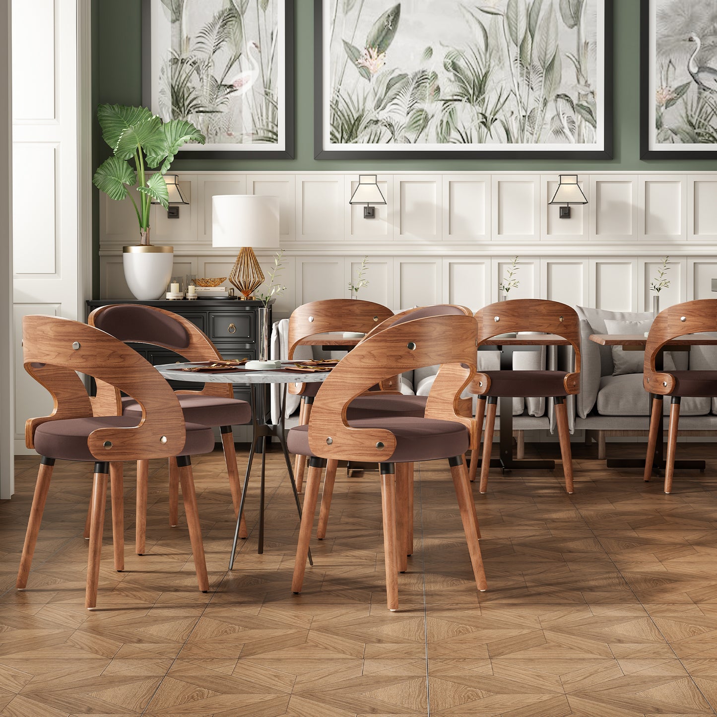 Farini Set of 2 Wood Dining Chairs with Curved Backrest for Kitchen Dining Room, Dark Brown
