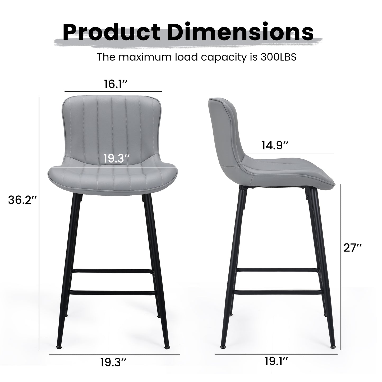 Farini 26" Counter Stools Set of 4, Faux Leather Barstools, Counter Height Chairs for Kitchen Islands & Dining Rooms, Gray