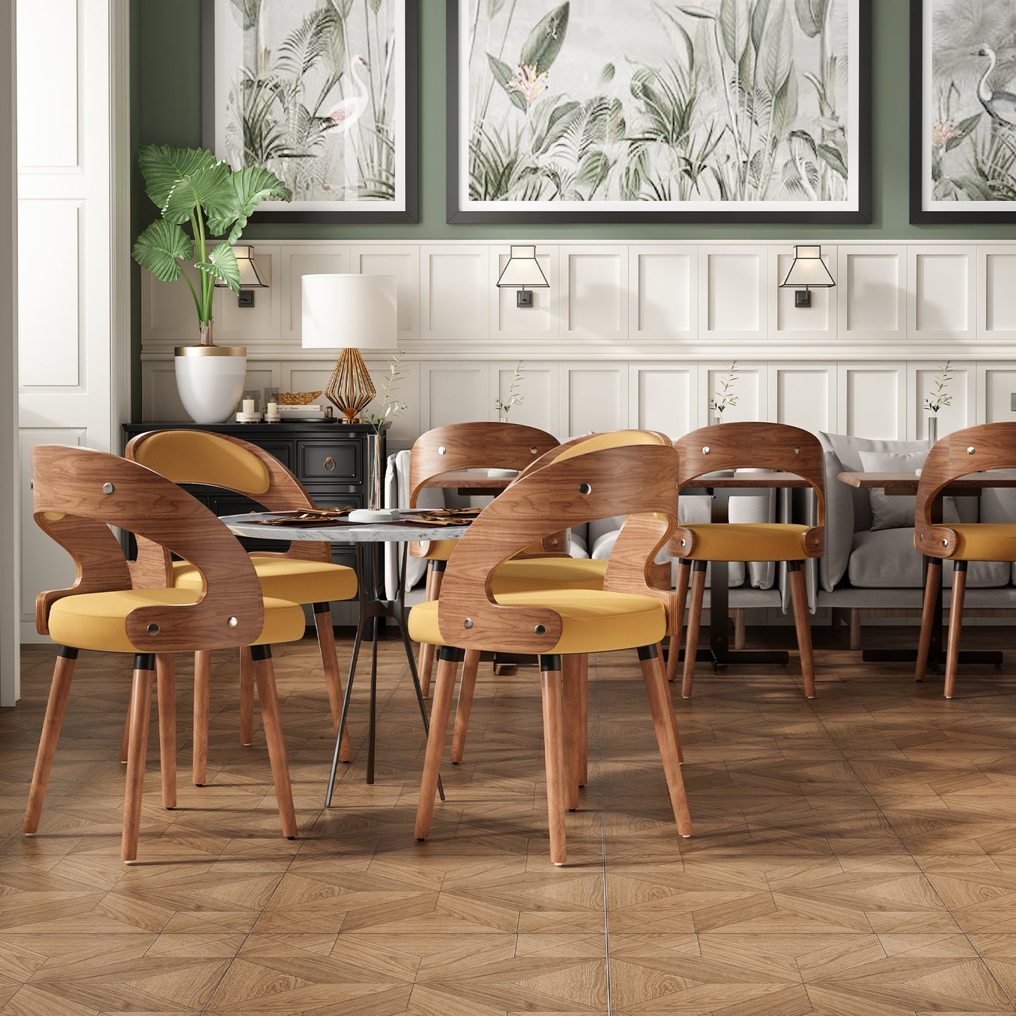 Farini Set of 4 Wood Dining Chairs with Curved Backrest for Kitchen Dining Room, Ginger