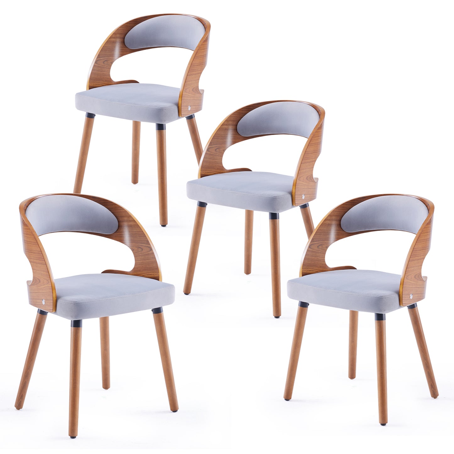 Farini Set of 2 or 4 Wood Dining Chairs with Curved Backrest for Kitchen Dining Room