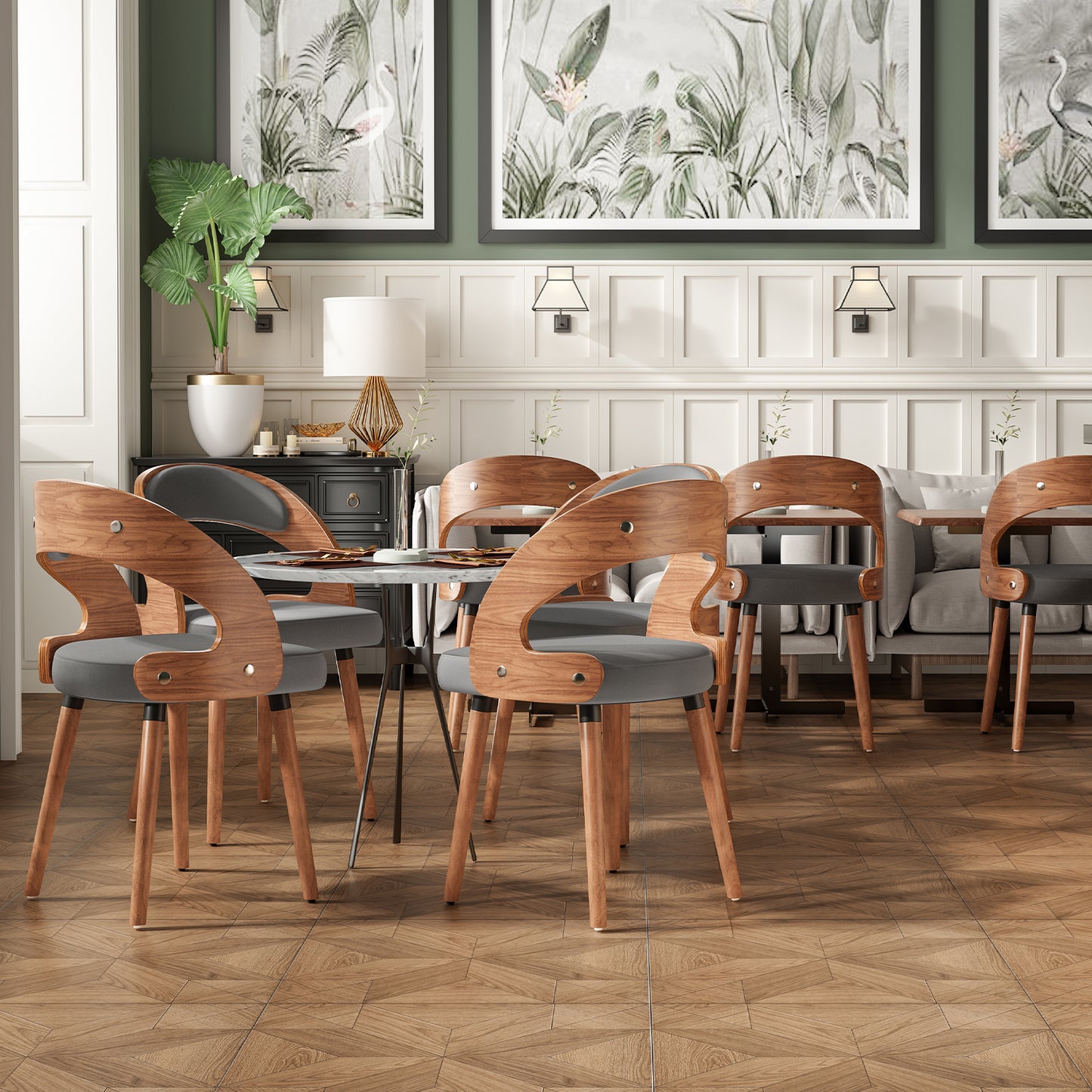 Farini Set of 4 Wood Dining Chairs with Curved Backrest for Kitchen Dining Room, Dark Gray