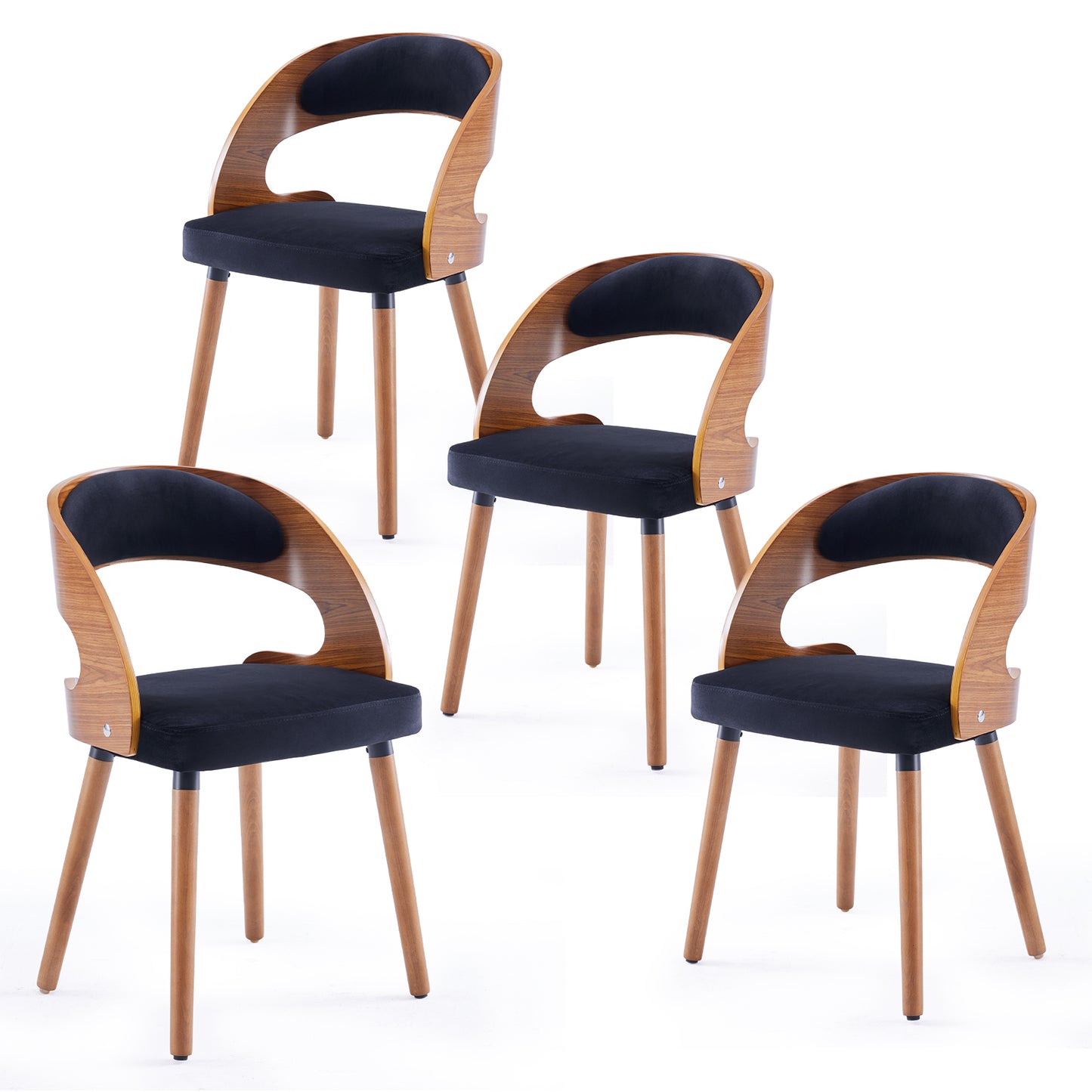 Farini Set of 2 or 4 Wood Dining Chairs with Curved Backrest for Kitchen Dining Room