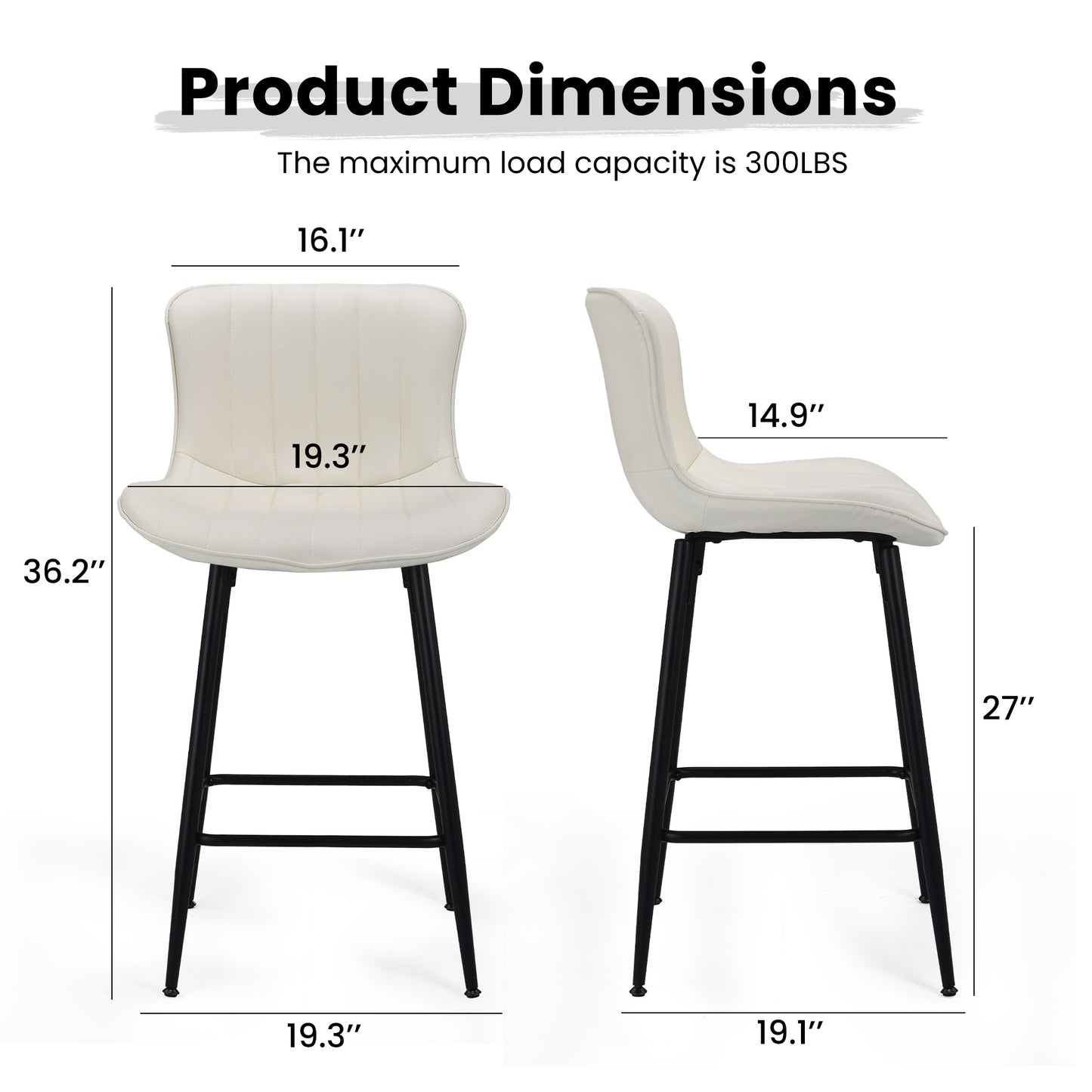 Farini 26" Counter Stools Set of 4, Faux Leather Barstools, Counter Height Chairs for Kitchen Islands & Dining Rooms, Beige