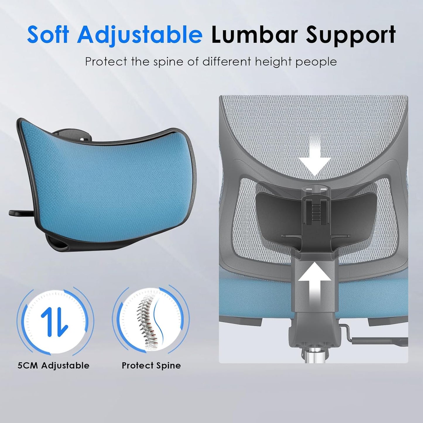 Farini Ergonomic Mesh Office Chair, Computer Desk Chair Ergonomic with Headrest, Adjustable Lumbar Support and 3D Armrests, High Back Office Chair