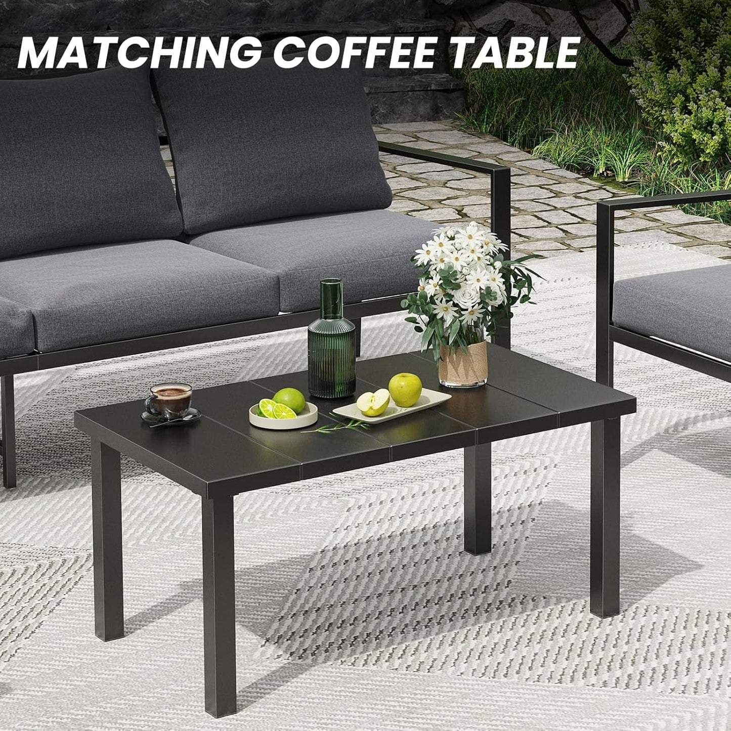Farini Outdoor conversation sets, Metal Patio Furniture Set with 2 Single Sofas, Loveseat & Coffee Table, for Garden, Backyard, Balcony