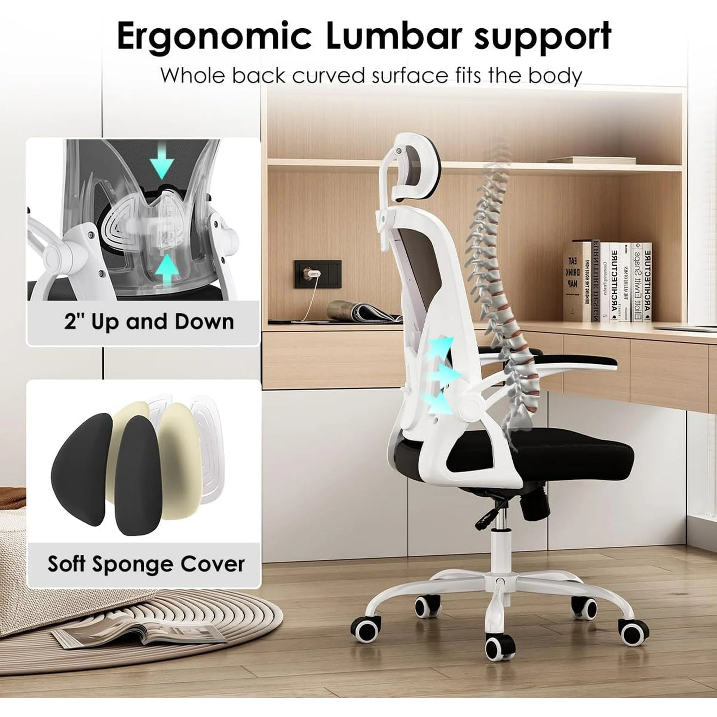 Farini Ergonomic Office Chair, Home Office Desk Chair with Headrest, High Back Computer Chair with Armrests and Adjustable Lumbar Support.for Home Office Study Room Bedroom
