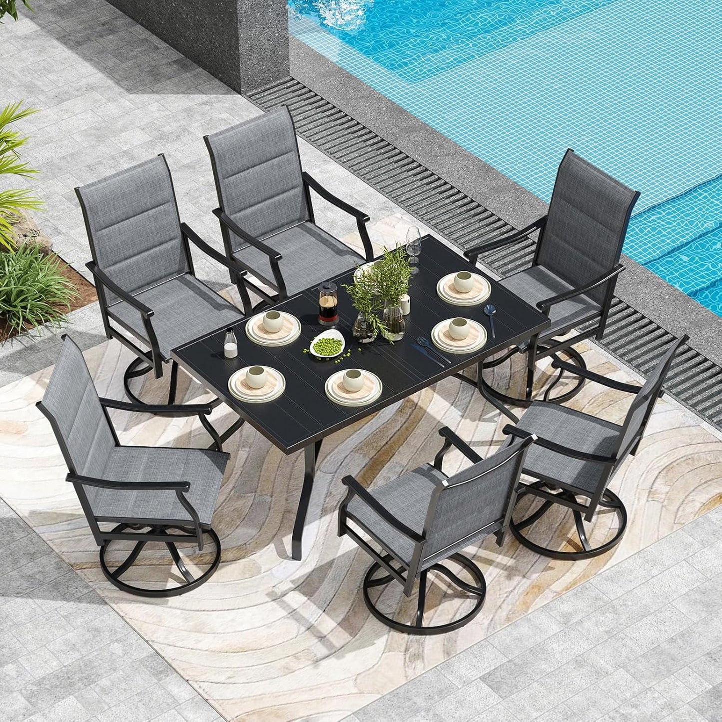 Farini Outdoor Dining Chairs Set, 360°Swivel Patio Dining Chair with Textilene Fabric, Outdoor Metal Armchair All Weather Resistant, Ergonomic Comfort, Perfect for Patio, Backyard, Balcony