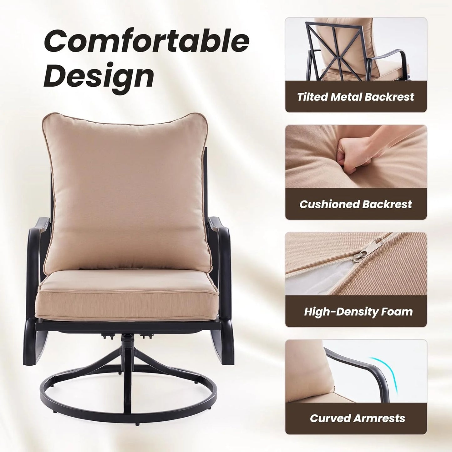 Farini Small Patio Furniture Set of 2, Outdoor Swivel and Rocking Patio Chairs, Metal Outdoor Swivel Chair Sofa with 4" Thick Cushions, Bistro Set for Porch, Balcony, and Backyard