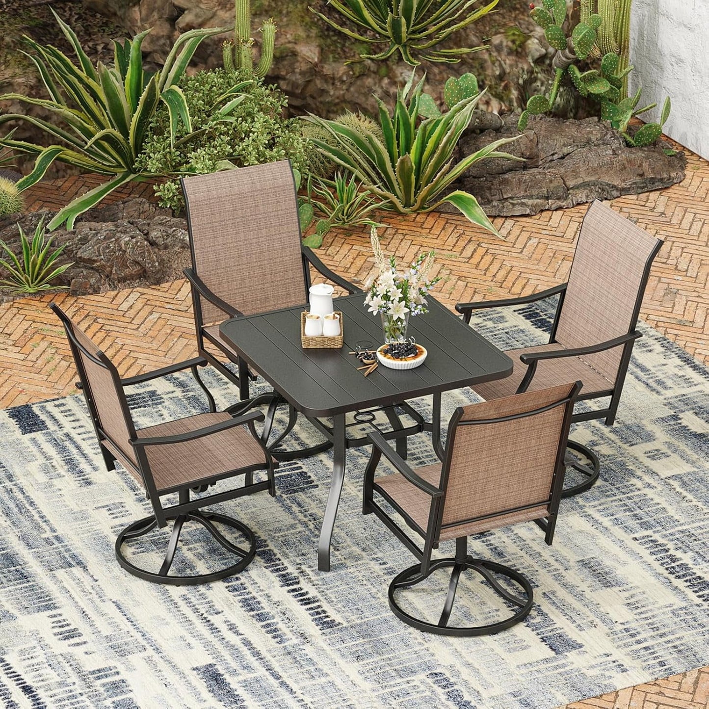 Farini Outdoor Dining Chairs Set, 360°Swivel Patio Dining Chair with Textilene Fabric, Outdoor Metal Armchair All Weather Resistant, Ergonomic Comfort, Perfect for Patio, Backyard, Balcony