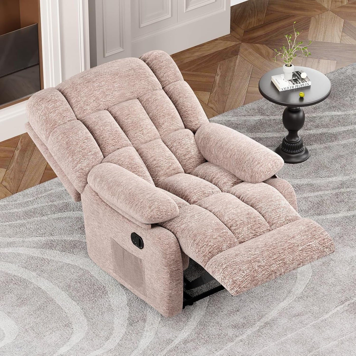 Farini Recliner Chair, Upholstered Rocker Recliner Chair with Side Pocket, Ergonomic 110°-160° Adjustable Reclining Chairs for Adults, Single Sofa Chair with Footrest,Recliner Sofa for Living Room