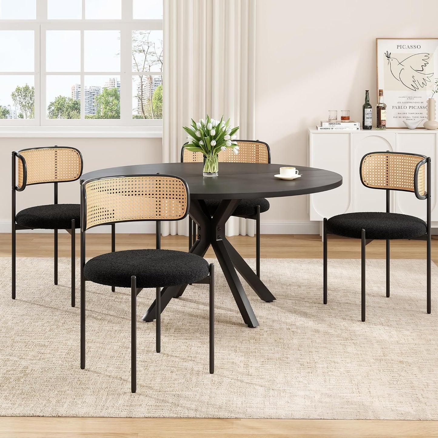 Farini 47 Inch Round Dining Table for 4-6 People, Mid Century Modern Kitchen Table with Sturdy Base, Wood Dining Table for Kitchen Dining Room