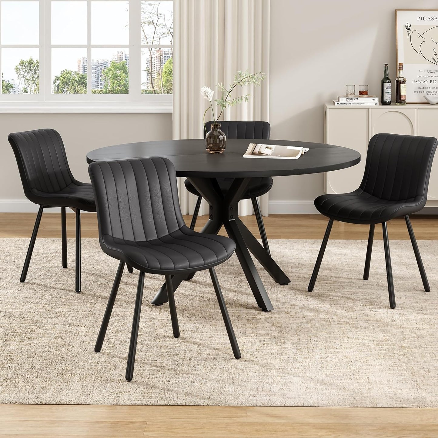 Farini 47 Inch Round Dining Table for 4-6 People, Mid Century Modern Kitchen Table with Sturdy Base, Wood Dining Table for Kitchen Dining Room