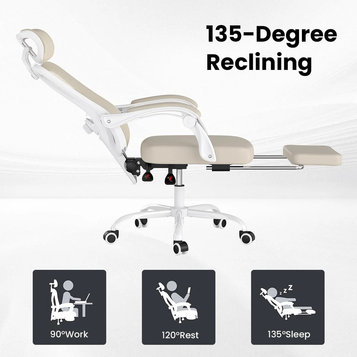 Farini Ergonomic Office Chair with Footrest, Mesh Office Desk Chair with Headrest, High Back Computer Chair with Adjustable Lumbar Support for Home Office Study Room Bedroom