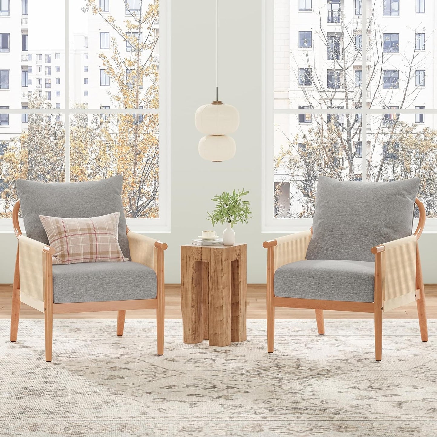 Farini Braid Armchair, Mid Century Modern Wood Accent Chair for Living Room,Reading Bedroom Chair