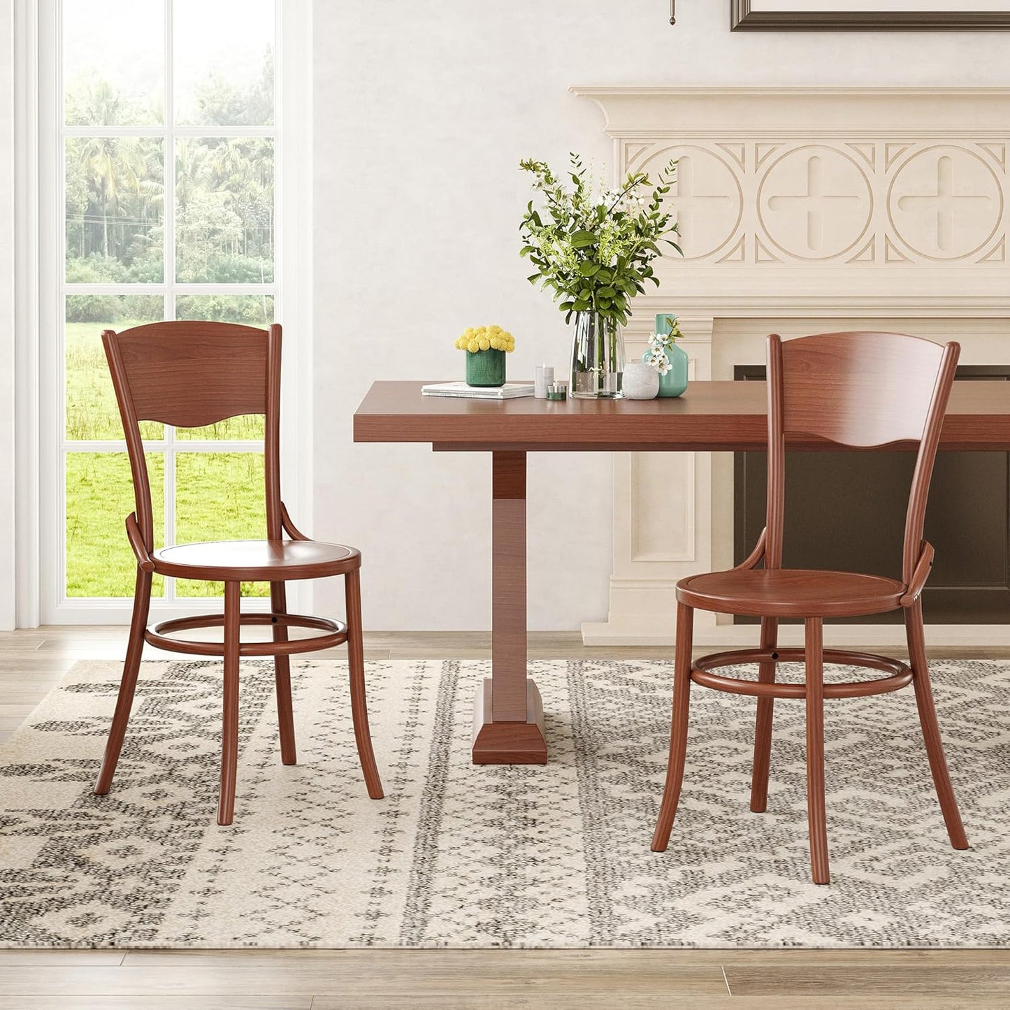 Farini Solid Wood Dining Chairs Set of 2, Farmhouse Kitchen & Dining Room Chairs for Mid Century Dining Table, Fully Assembled