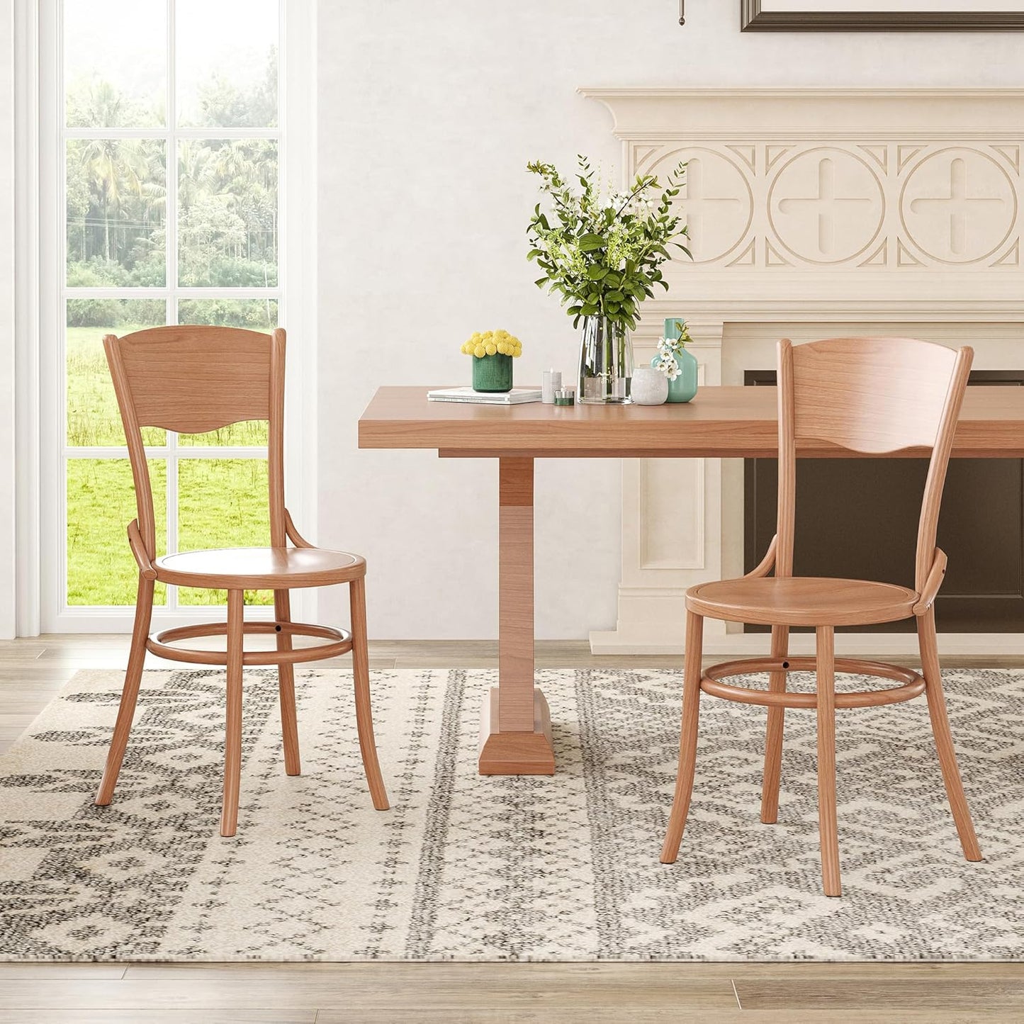 Farini Solid Wood Dining Chairs Set of 2, Farmhouse Kitchen & Dining Room Chairs for Mid Century Dining Table, Fully Assembled
