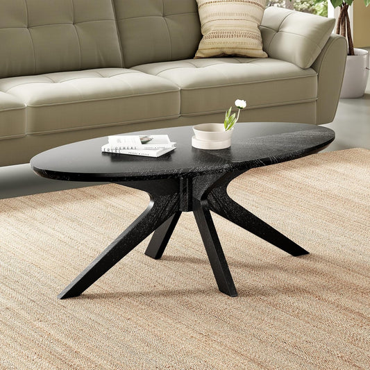 Farini Office Coffee Table, 47" Wood Coffee Tabletop with Wood Frame,Oval Coffee Table for Living Room,Bedroom,47 Inch,Black Tabletop and Frame
