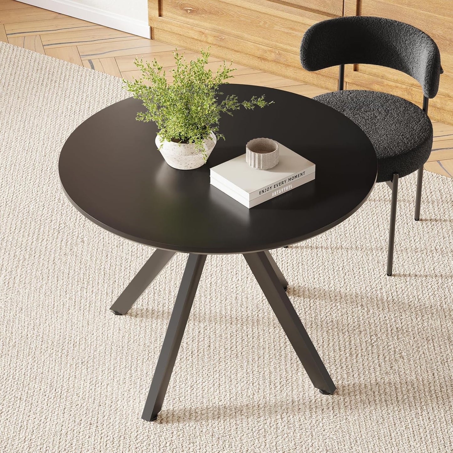 Farini Black Dining Table for 4-6 Person,39" Round Wooden Dining Tabletop and Metal Frame for Home Kitchen Dining Desk