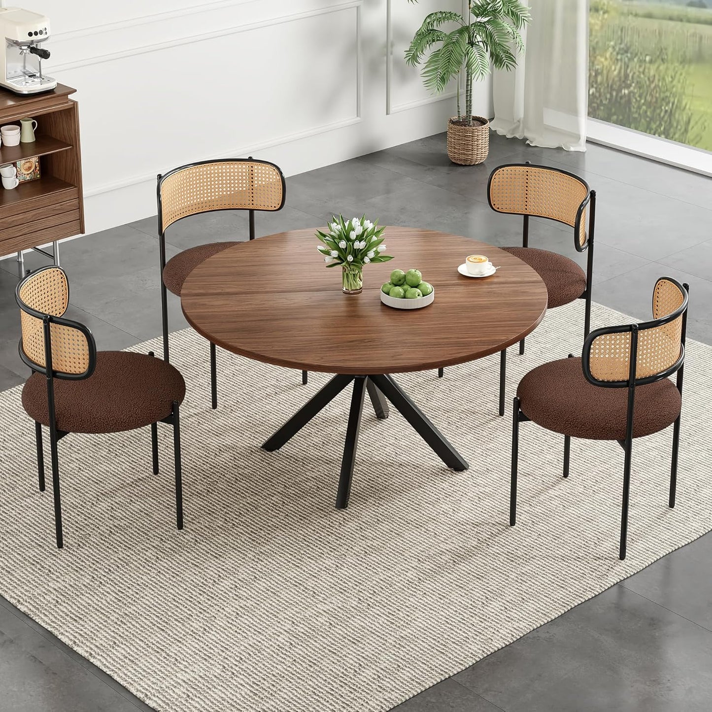 Farini 47 Inch Round Dining Table for 4-6 People, Mid Century Modern Kitchen Table with Sturdy Base, Wood Dining Table for Kitchen Dining Room