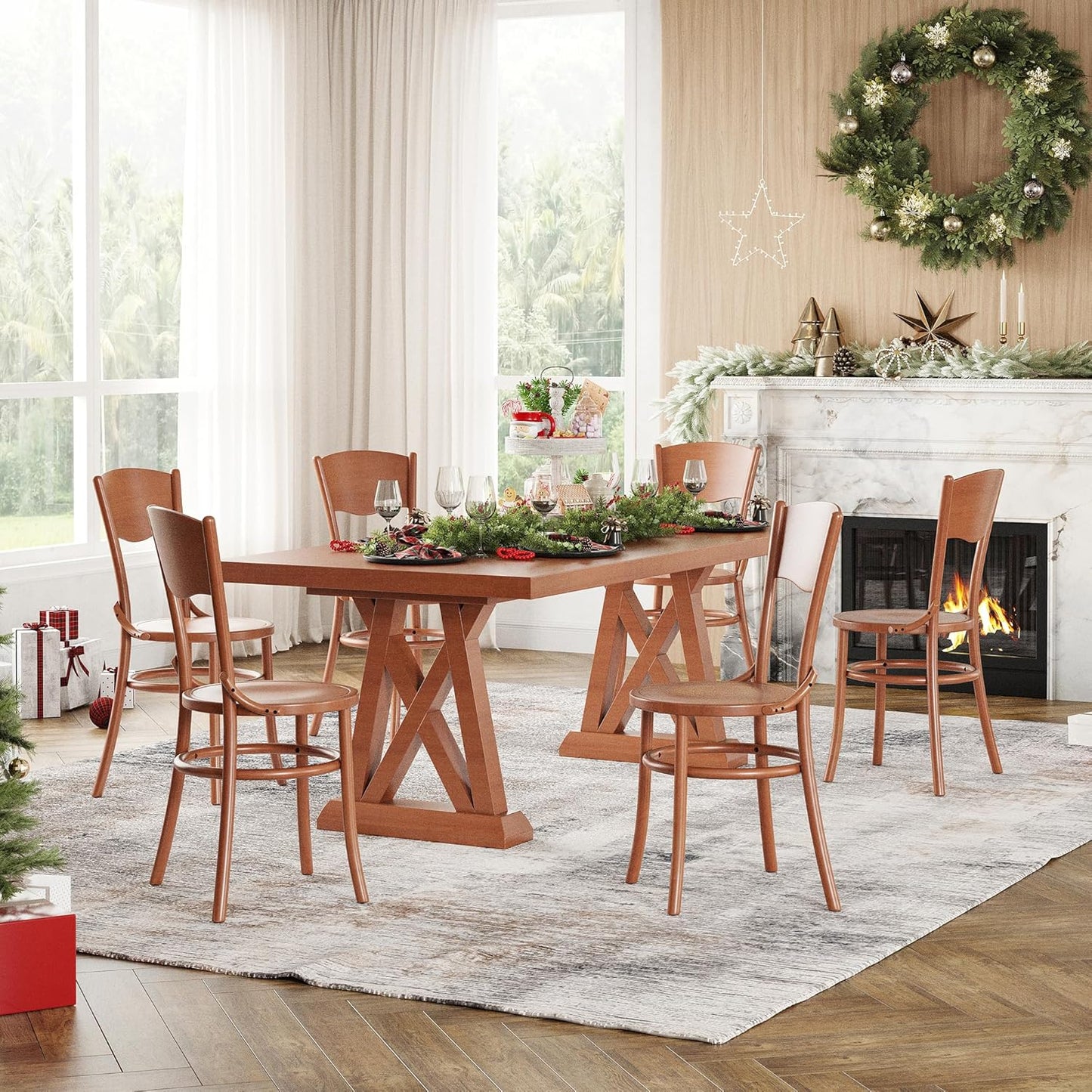 Farini Solid Wood Dining Chairs Set of 2, Farmhouse Kitchen & Dining Room Chairs for Mid Century Dining Table, Fully Assembled