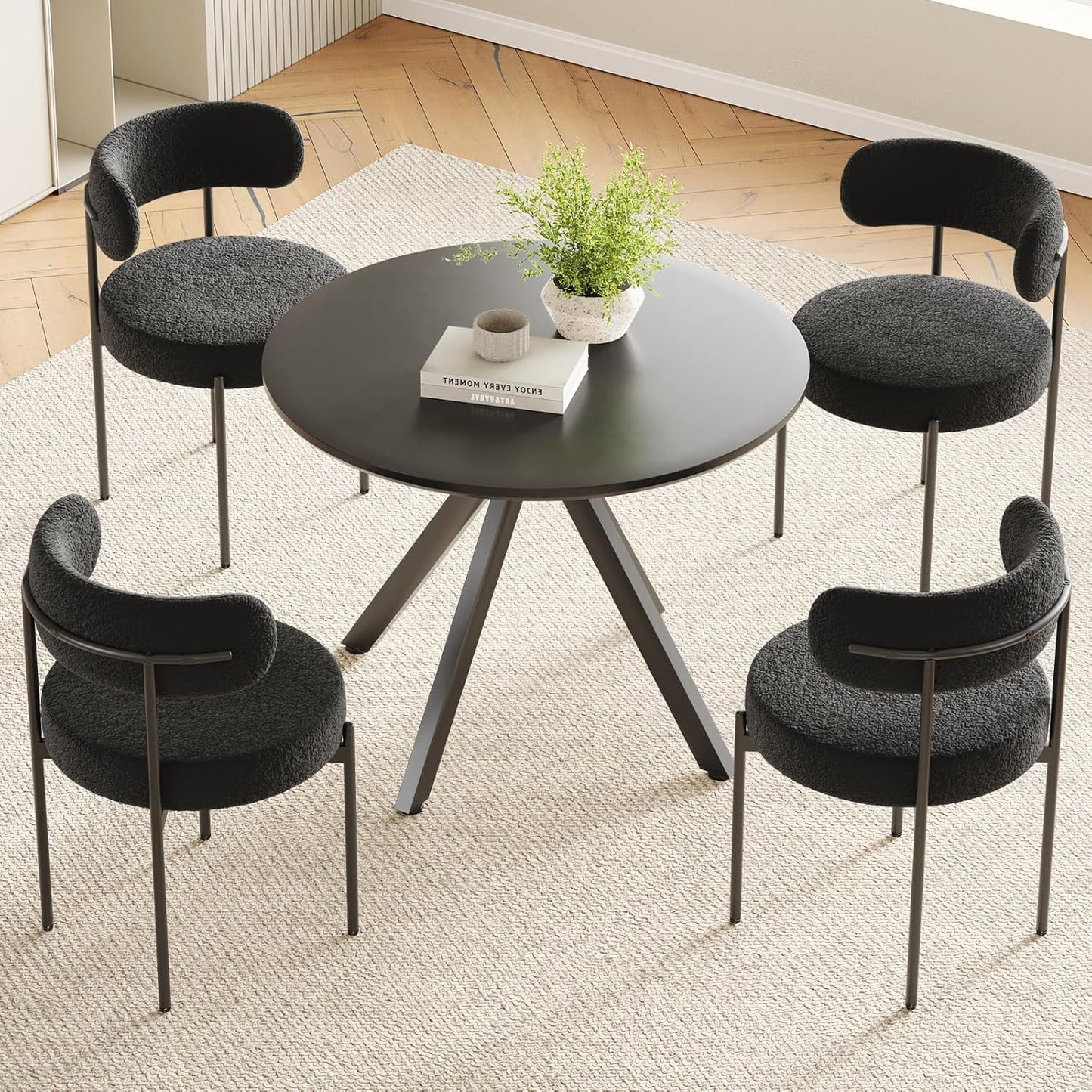 Farini Black Dining Table for 4-6 Person,39" Round Wooden Dining Tabletop and Metal Frame for Home Kitchen Dining Desk