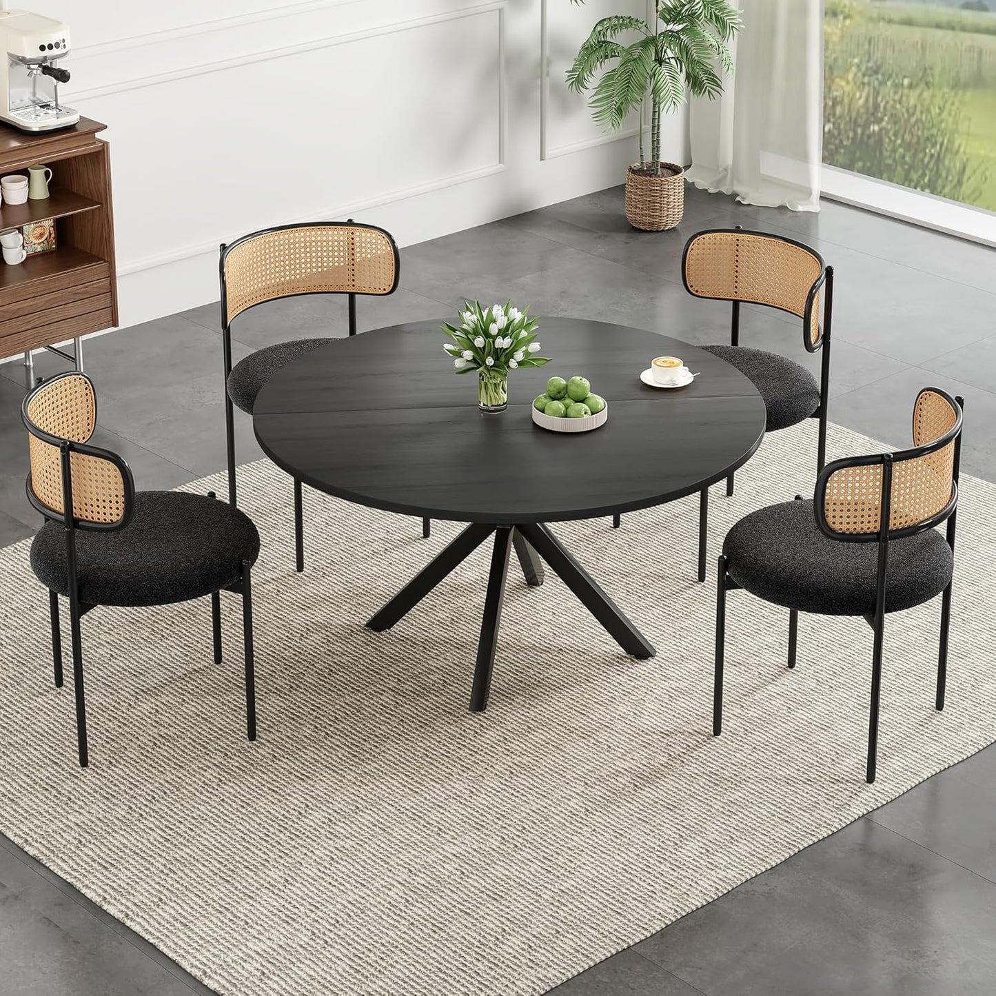 Farini 47 Inch Round Dining Table for 4-6 People, Mid Century Modern Kitchen Table with Sturdy Base, Wood Dining Table for Kitchen Dining Room