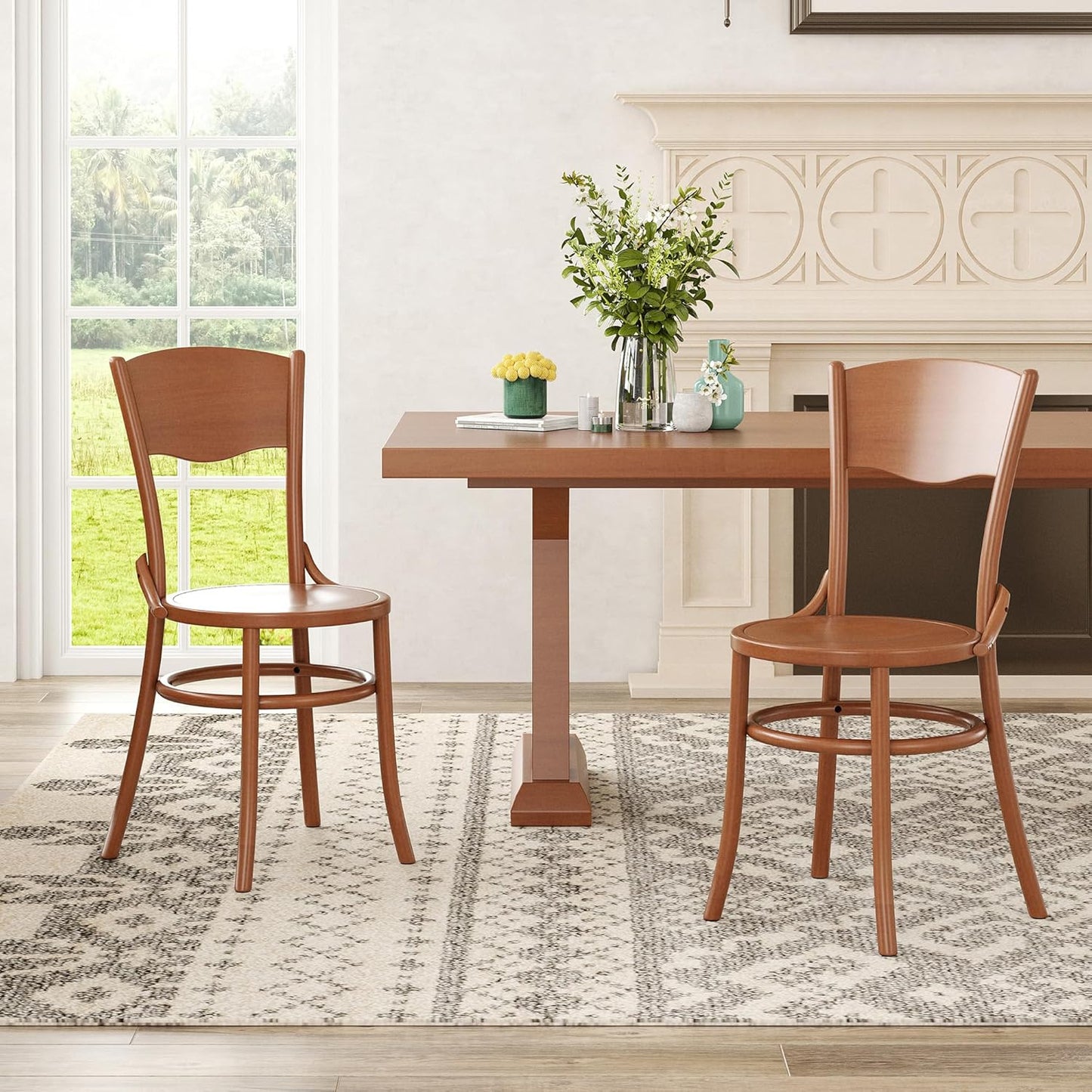 Farini Solid Wood Dining Chairs Set of 2, Farmhouse Kitchen & Dining Room Chairs for Mid Century Dining Table, Fully Assembled