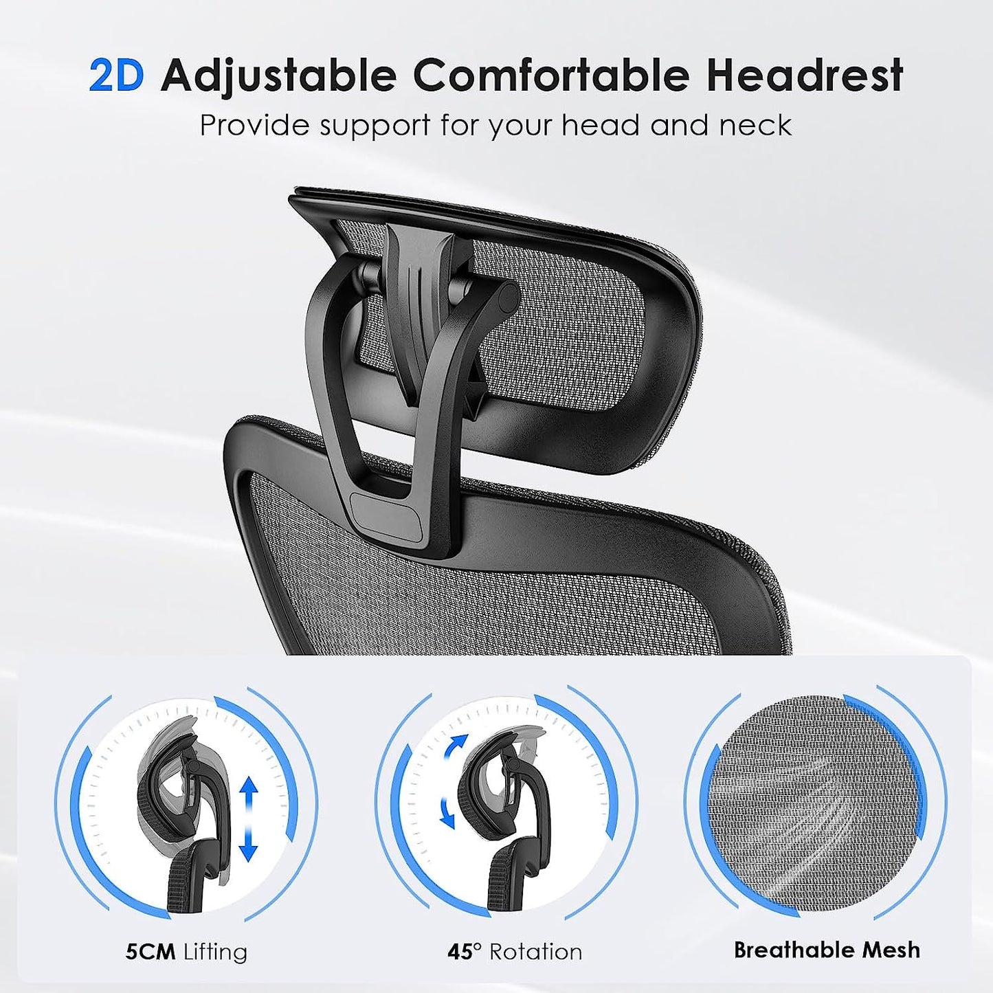 Farini Ergonomic Mesh Office Chair, Computer Desk Chair Ergonomic with Headrest, Adjustable Lumbar Support and 3D Armrests, High Back Office Chair