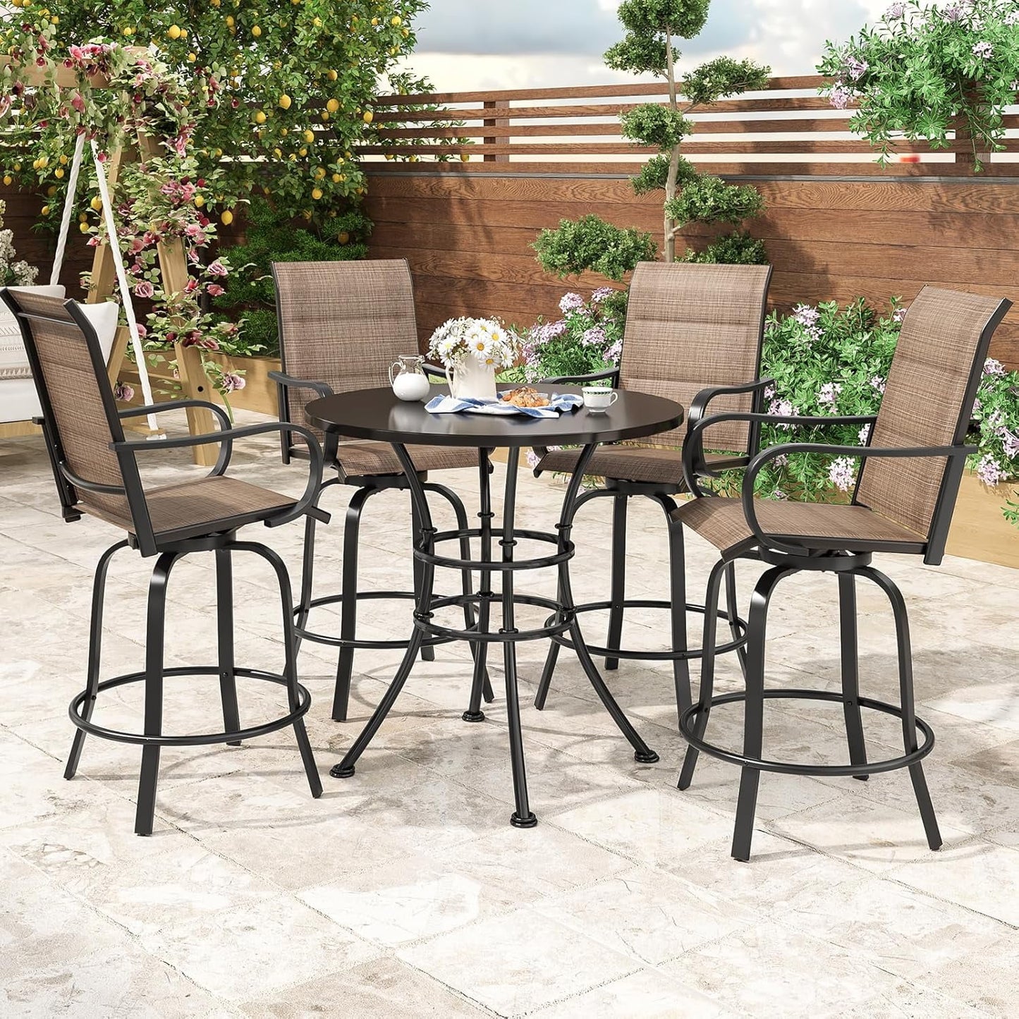 Farini Outdoor Bar Stools Set, 360°Swivel Patio Barstools with Textile Fabric,Ergonomic Comfort Bar Height Tall Outdoor Stools for Balcony