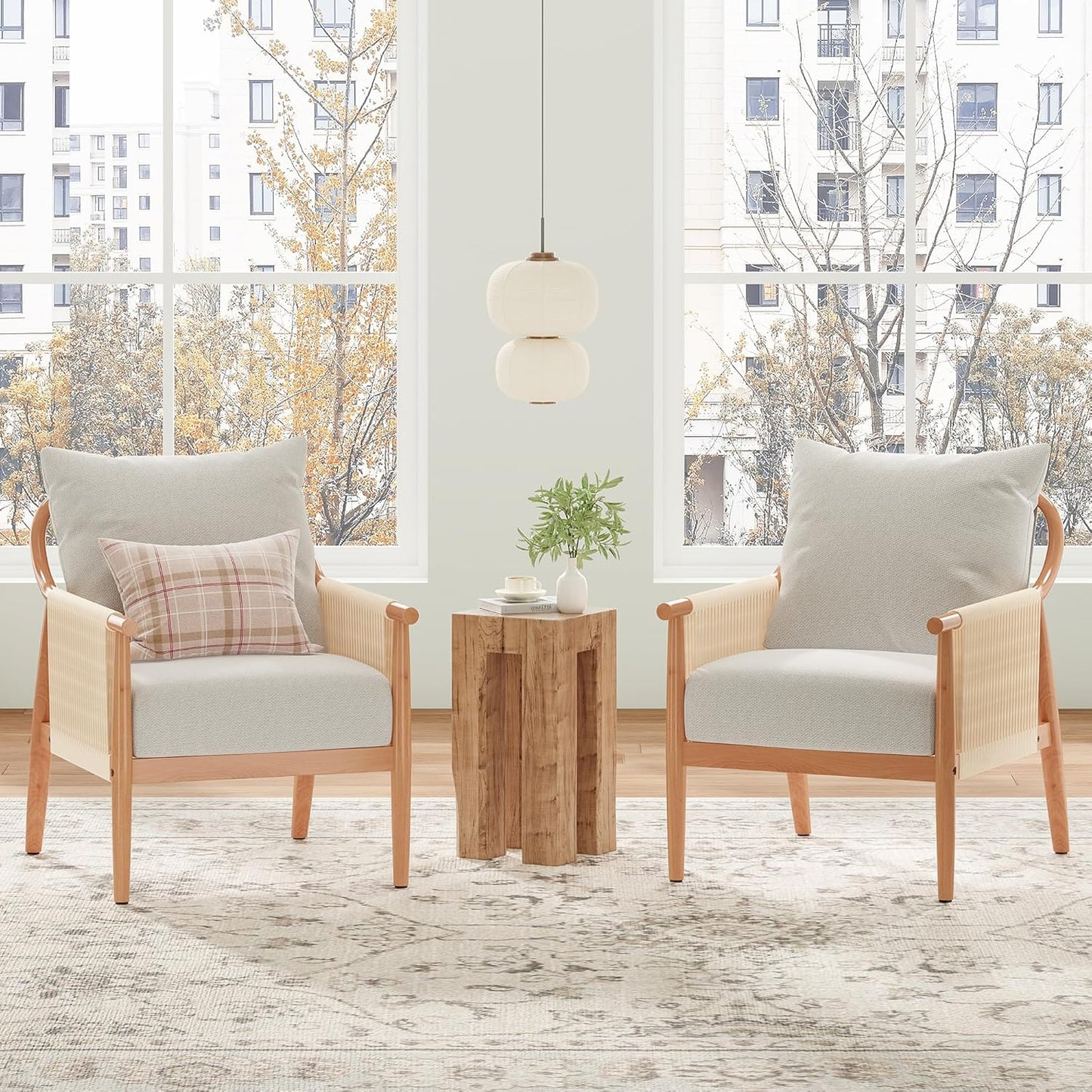 Farini Braid Armchair, Mid Century Modern Wood Accent Chair for Living Room,Reading Bedroom Chair