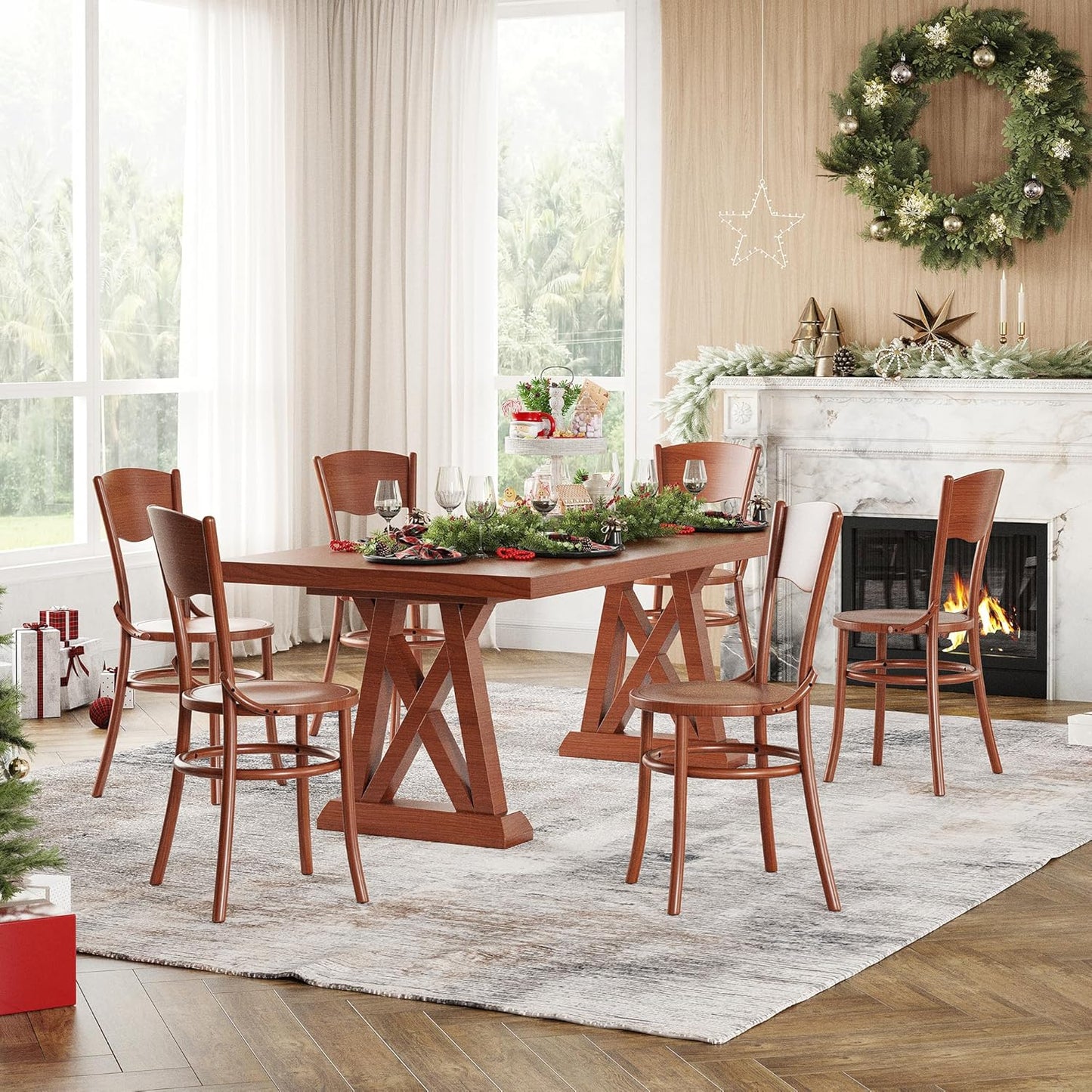 Farini Solid Wood Dining Chairs Set of 2, Farmhouse Kitchen & Dining Room Chairs for Mid Century Dining Table, Fully Assembled